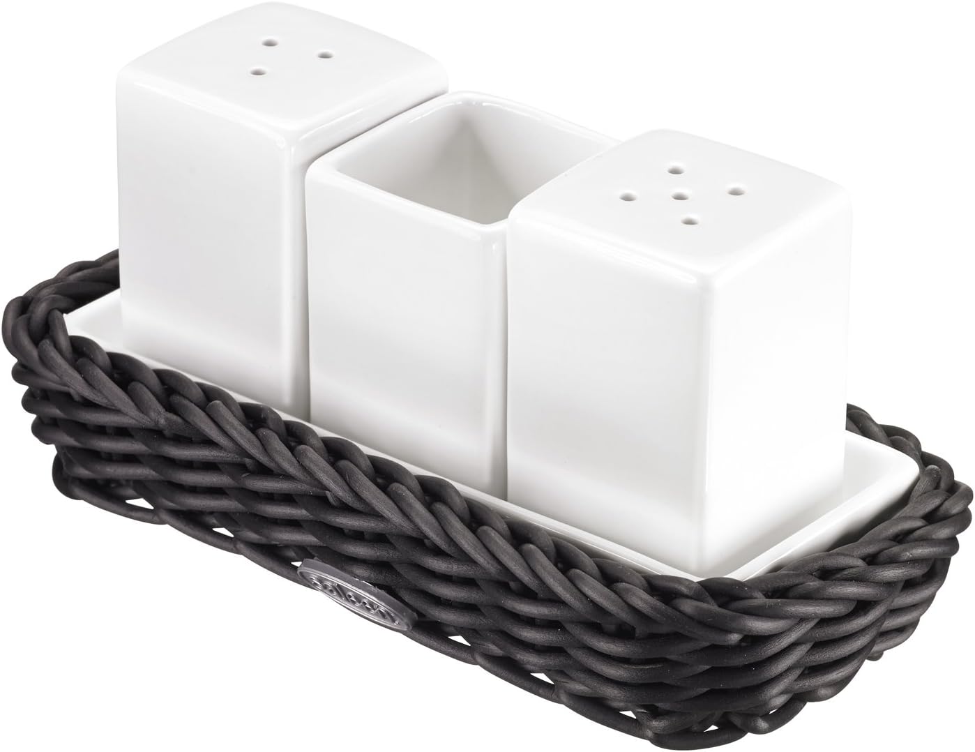 Saleen 2102219160 Rectangular Basket with Porcelain Cruet Set – Black