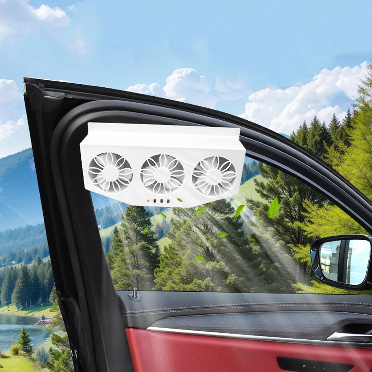 Car Solar Powered Exhaust Fan Vehicle Window Exhaust Fans Auto Ventilation Radiator Cooling Fan with 3 Air Outlets Car Vent Cooler (Black)