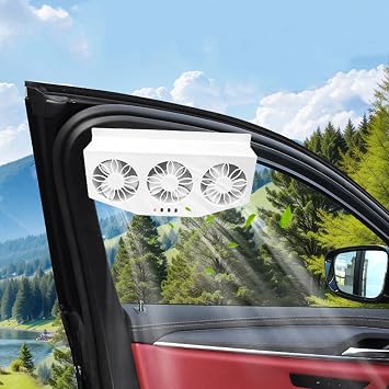 Car Fan Vehicle Solar Powered Exhaust Window Fans Auto Ventilation Radiator Cooling Fan with 3 Air Outlets Car Vent Cooler White