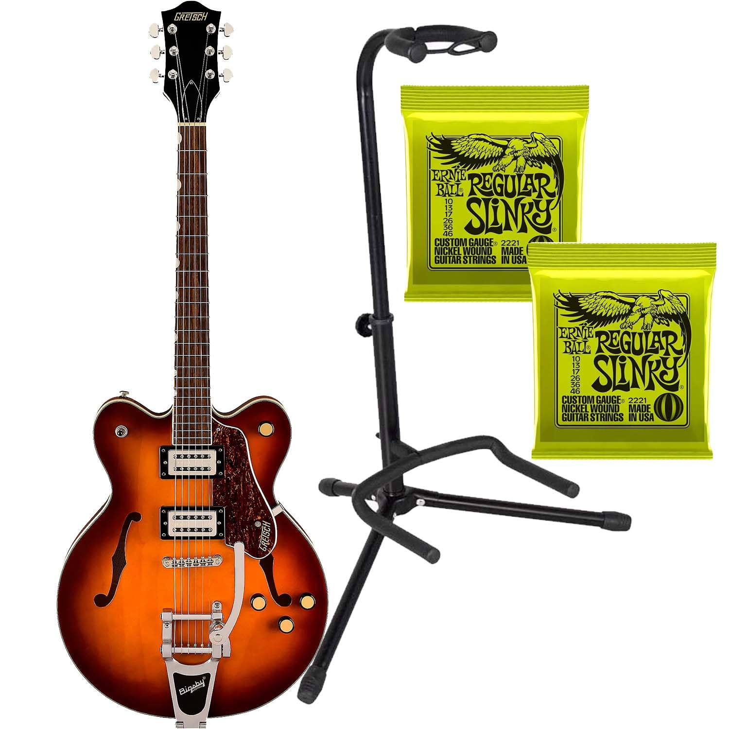 Gretsch G2622T Streamliner Center Block Electric Guitar, Abbey Ale, (2) Ernie Ball 2221, Gator Stand Bundle