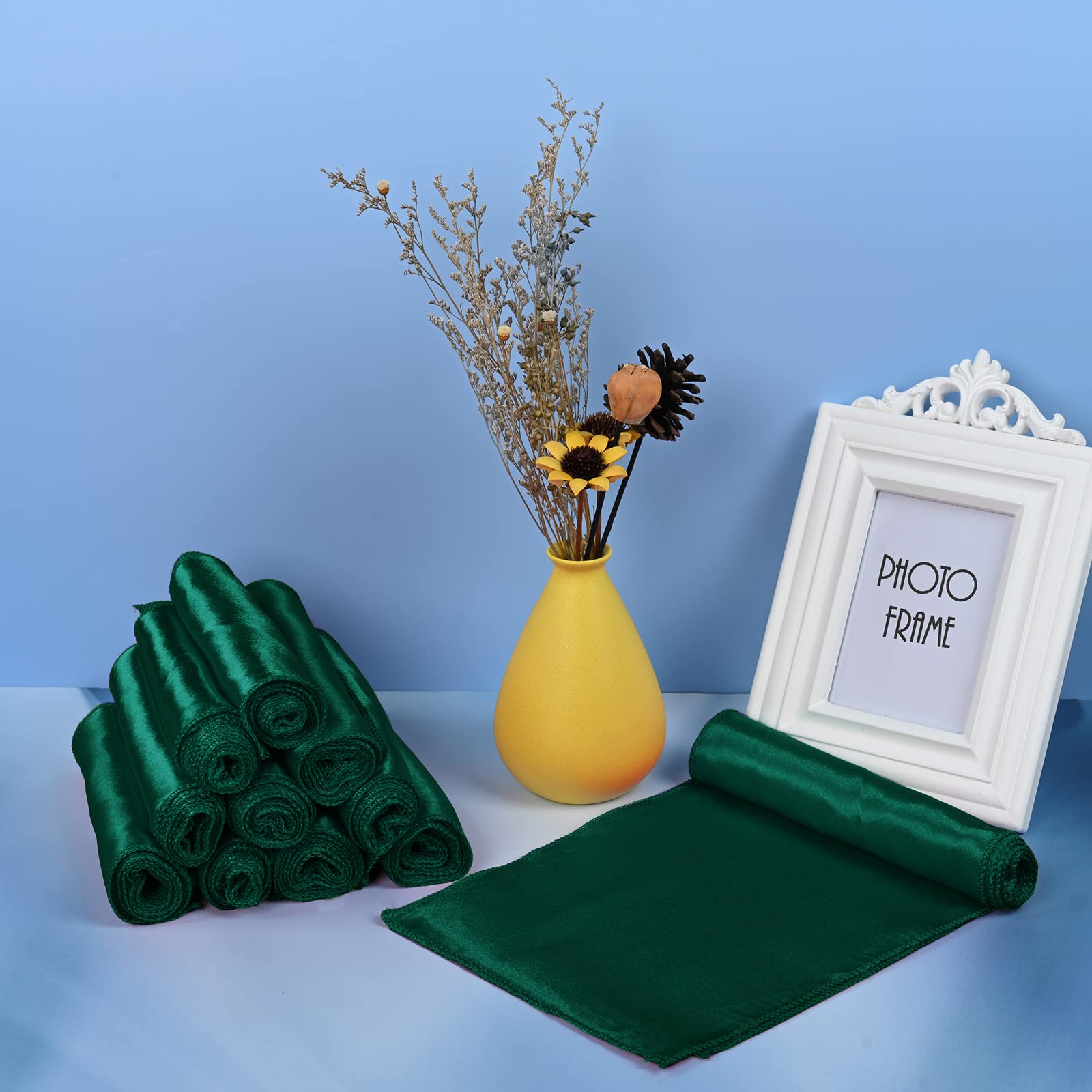 REWOMC 50 PCS Satin Chair Sash Chair Decorative Bow Designed Chair Cover Chair Sashes for Thanksgiving Wedding Christmas Banquet Party Home Kitchen Decoration (Forest Green, 7 x 108 inch)