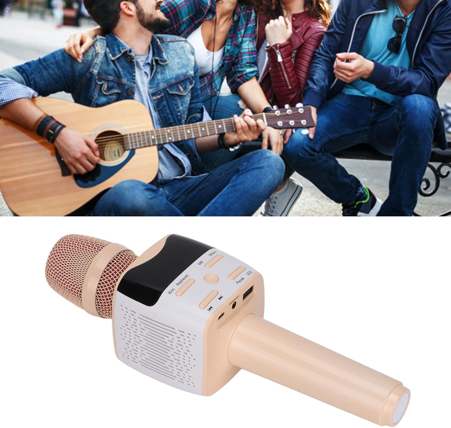 Sing Wireless Microphone, Microphone LED Screen Portable Stereo One Key Noise Cancelling for Birthday for Home Party(Pink)