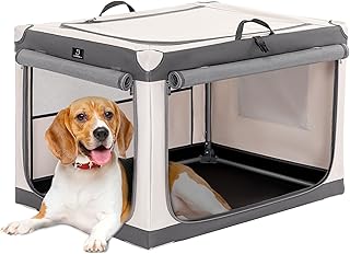 A 4 Pet Hundebox faltbar mittlere Hunde, Hundebox für Zuhause Soft tragebar Hundetransportbox Auto leicht zu verstauen mit montiertem Aluminium Rahmen, einstellbare Kompatibilität (M, Grau)