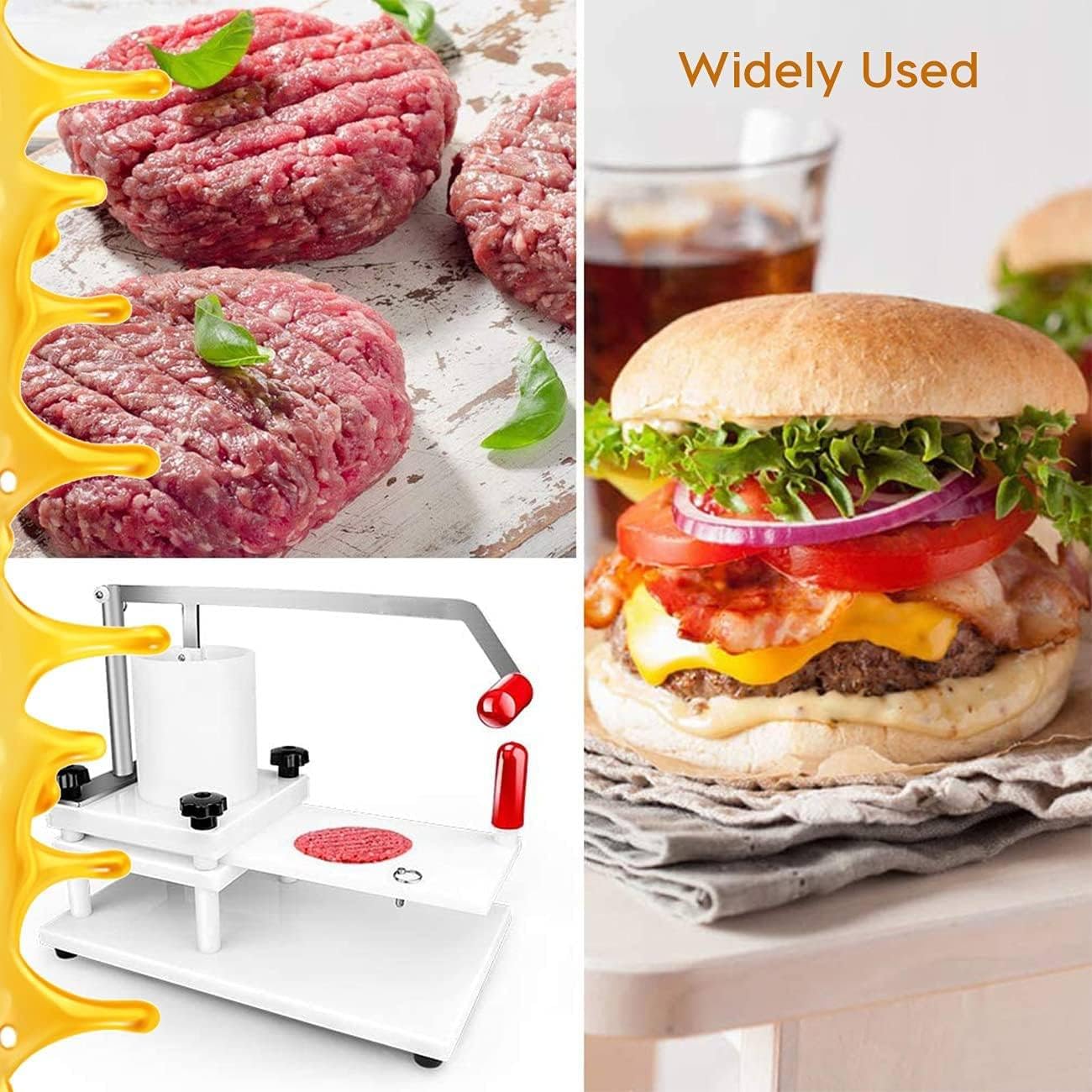 Pressa manuale per hamburger da 10,9 cm, con grande tramoggia, design fisso per ristoranti fast food