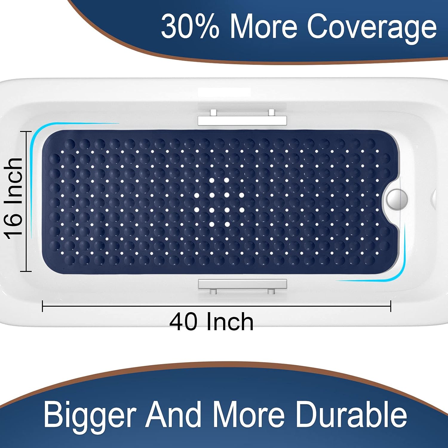 Yimobra Original Bath Tub Shower Mat Extra Long 16 x 40 Inches, Non Slip Bathtub Mat with Drain Holes, Suction Cups, Machine Washable, Navy Blue : Home & Kitchen