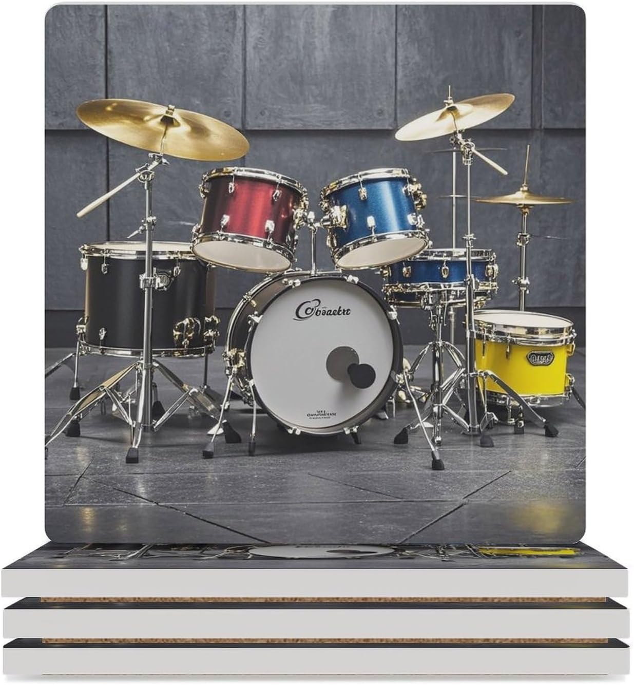 Cool Drum Set Coasters Absorbent Ceramic Coasters for Drinks Coaster with Cork Backing for Table Protection Square Drink Cup Mat Modern Style Coaster for Coffee Table