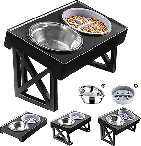 Elevated Dog Bowls, 3 Adjustable Heights Raised Pet Stand