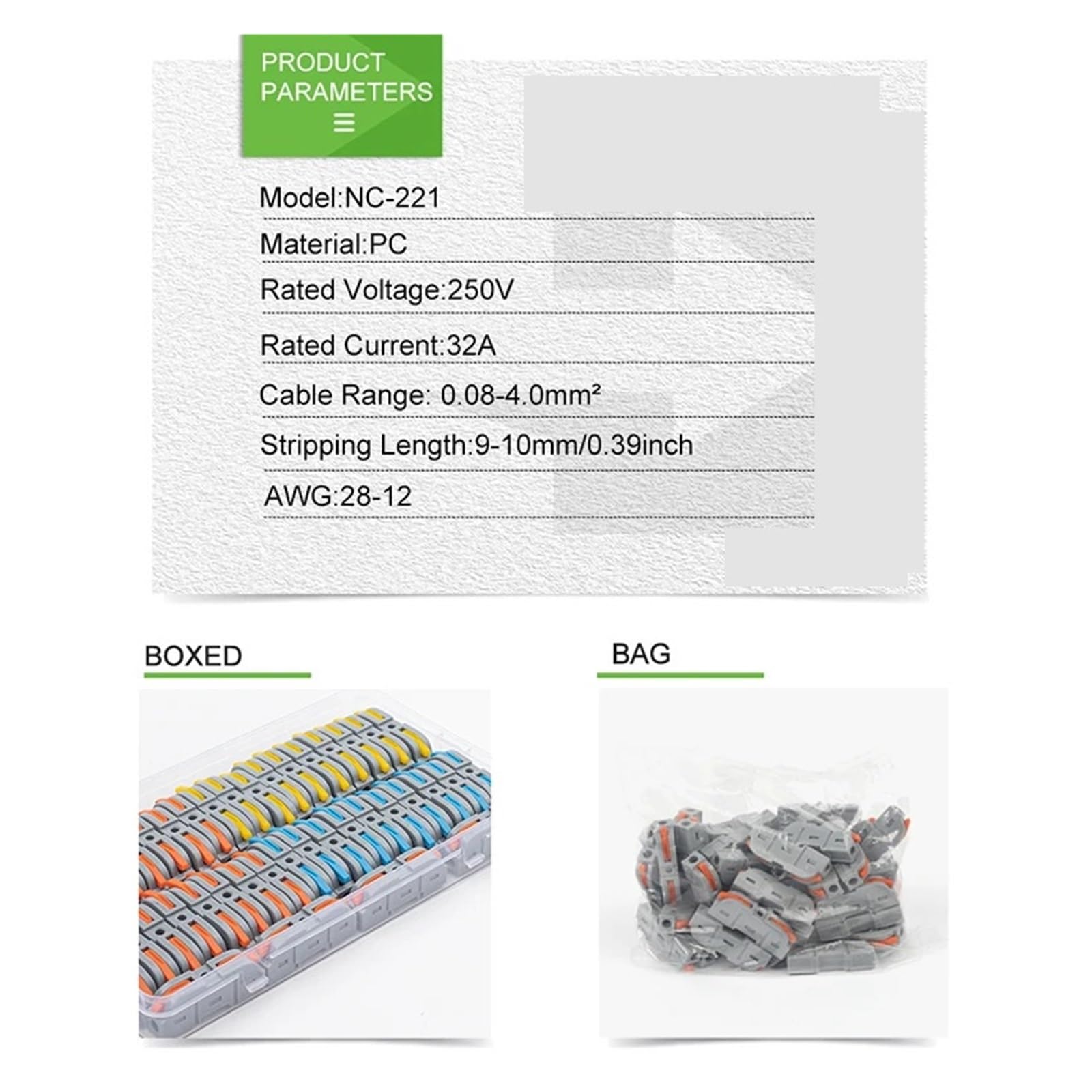 Conectores de cable de palanca de conexión rápida en caja de 34 piezas, terminales de conductor empalmables, bloque de cableado a tope, conectores eléctricos reutilizables(Boxed NC- 221T Color)