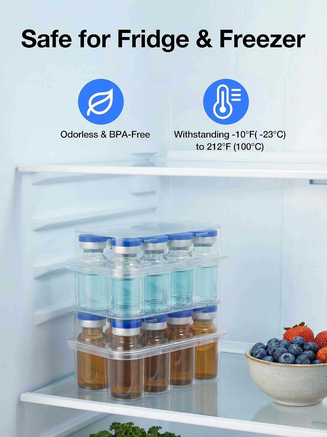 SUNMON 10 Slot Peptide Case for Fridge, 3ml Vial Storage Case for Refrigerator, 3ml Insulin Vial Holder for Diabetic Care (4 Pcs)