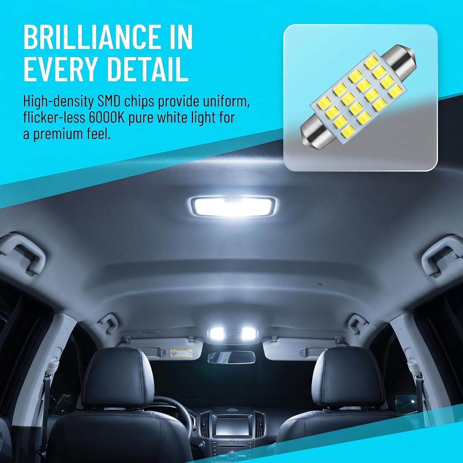42 PCS Car LED Lights Interior Kit, T10 31 mm 36 mm 41 mm Auto Reading Light License Plate Bulb, Super Bright Wide Angle Interior Car Lights, Universal for Most Cars (White)