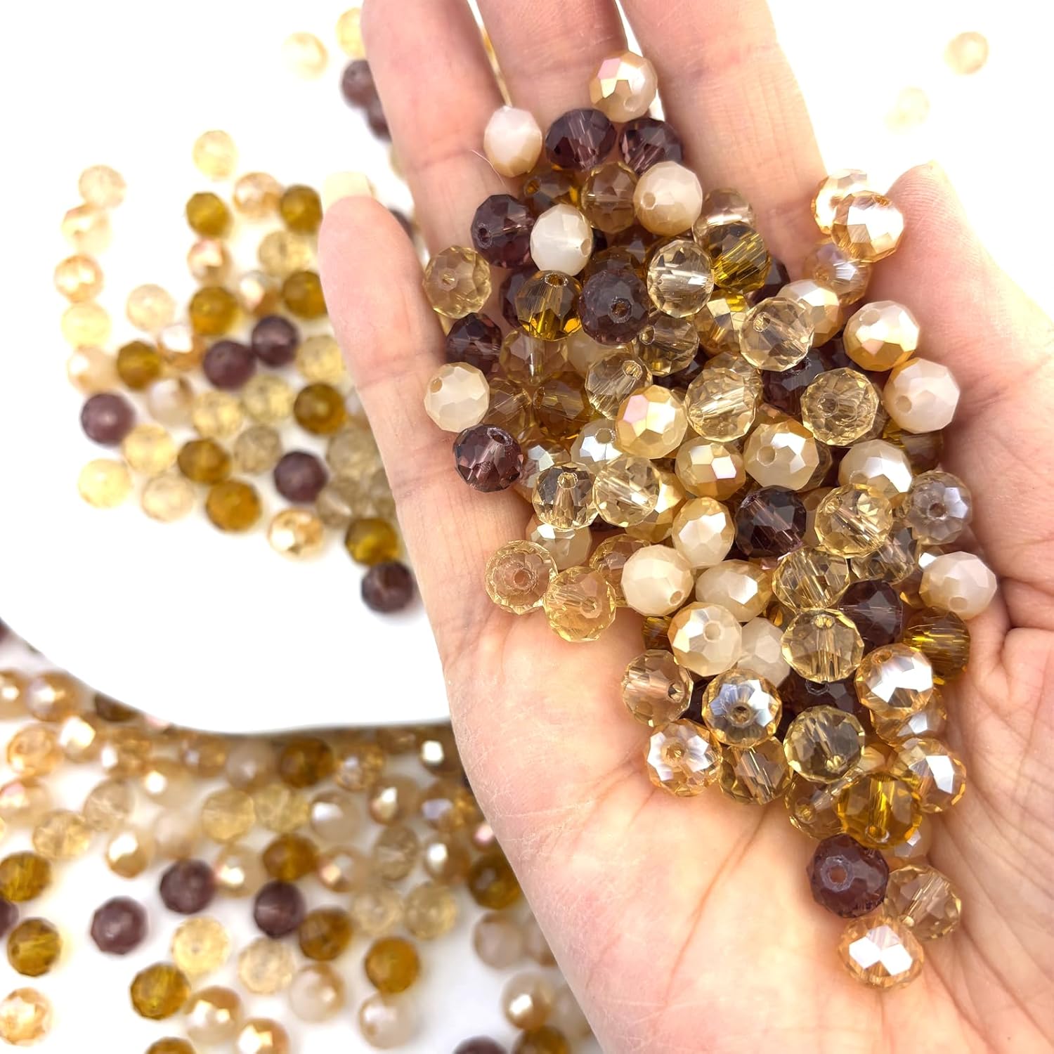 480pcs Glass Beads for Jewelry Making, 6mm 6 Colors Mixed Crystal Loose Bulk Beads for Bracelet Craft Necklace Earring Making Wine Charms Wind Chimes, Brown/Coffe Color - Image 2