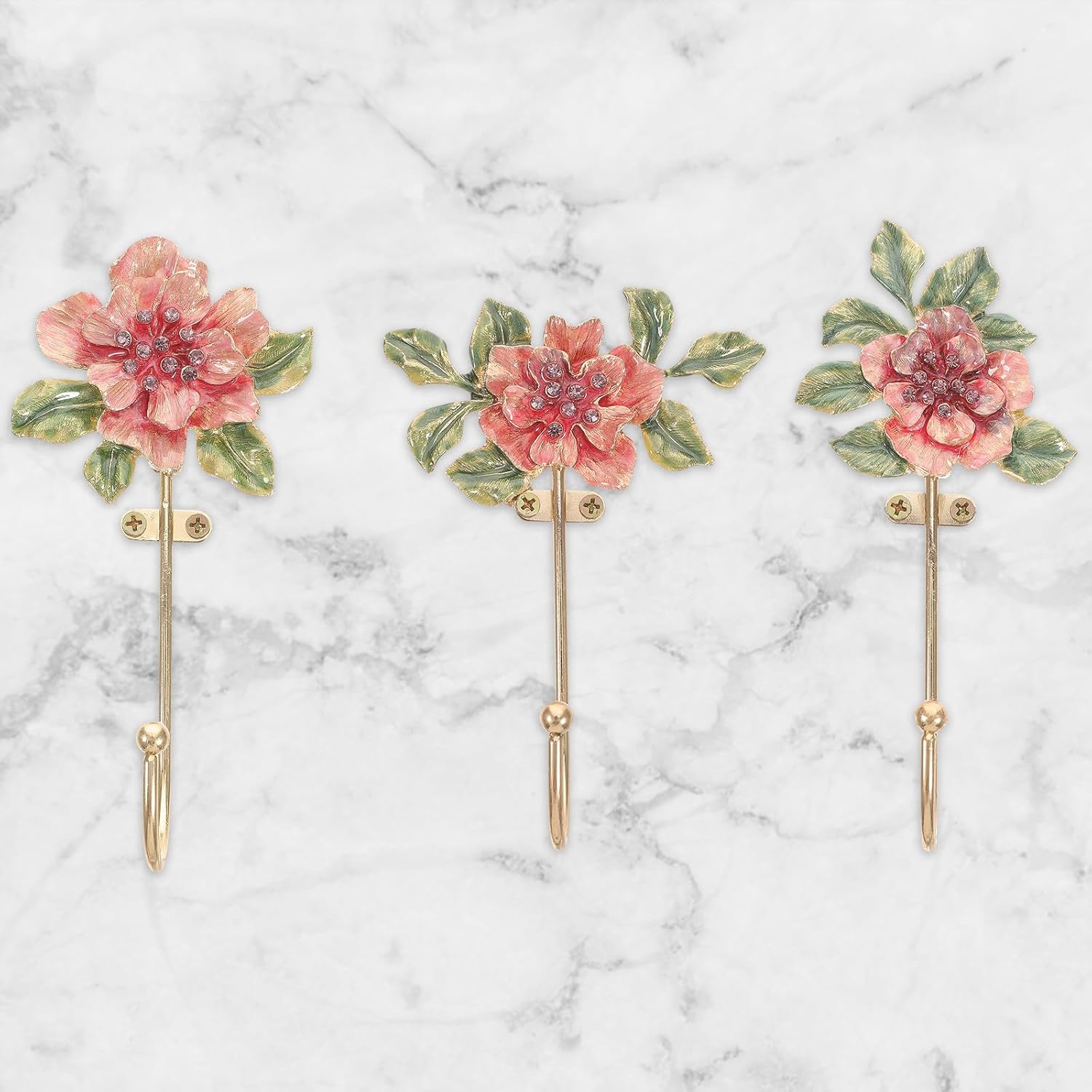3pcs European Style Flower Metal Wall Hooks Decorative Coat and Purse Hangers Heavy Duty Key Rack for Entryway and Bathroom Organization
