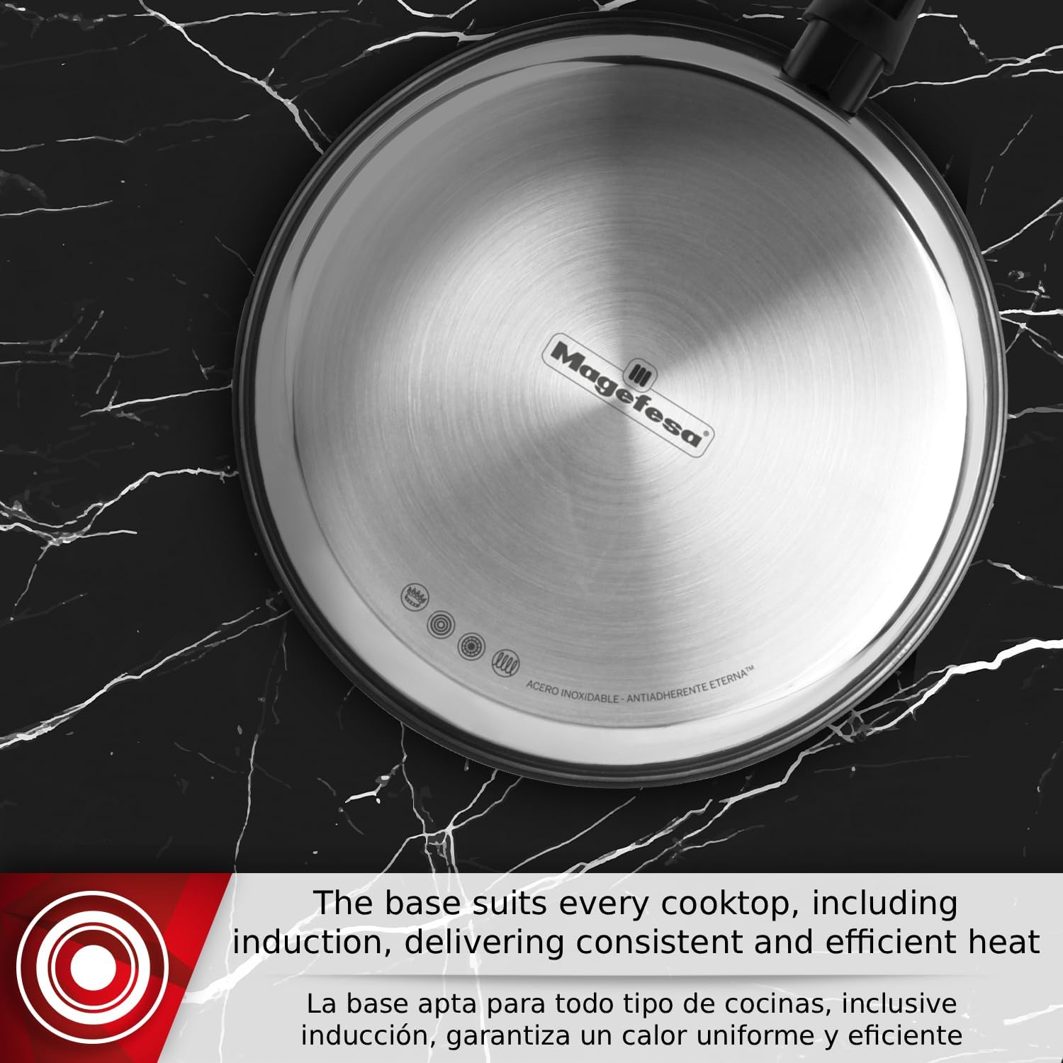 Magefesa Onix Nonstick Frying Pan Set, 2-Piece Stainless Steel Skillets (7” & 9.5”), Induction Compatible, Heat-Resistant Stay-Cool Bakelite Handles