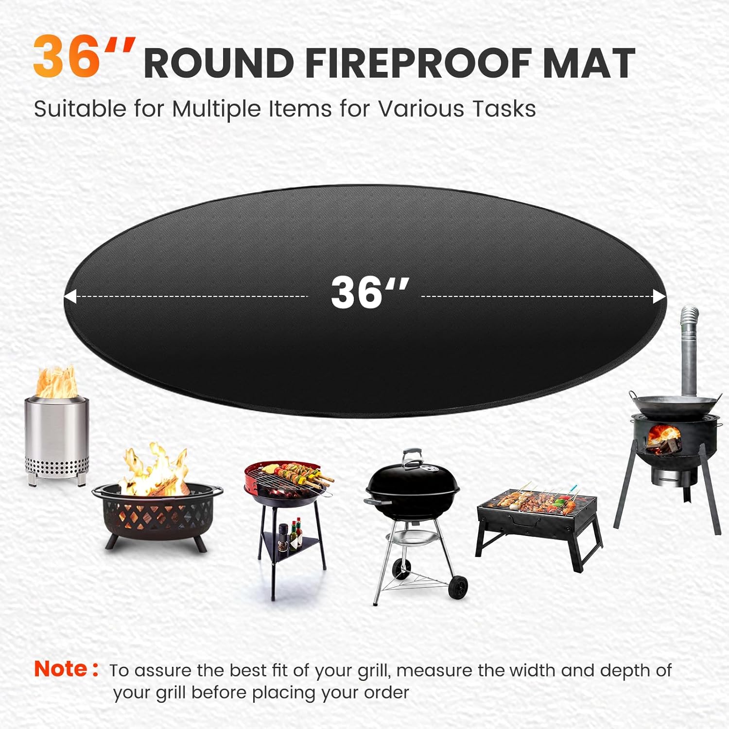 36" Fire Pit Mat for Solo Stove Bonfire, 4-Layer Fireproof Mat Round Under Grill Mat for Deck,Patio,Grass,Reusable Oil-Proof and Waterproof Fireplace Mat BBQ Floor Mat for Solo Stove Accessories