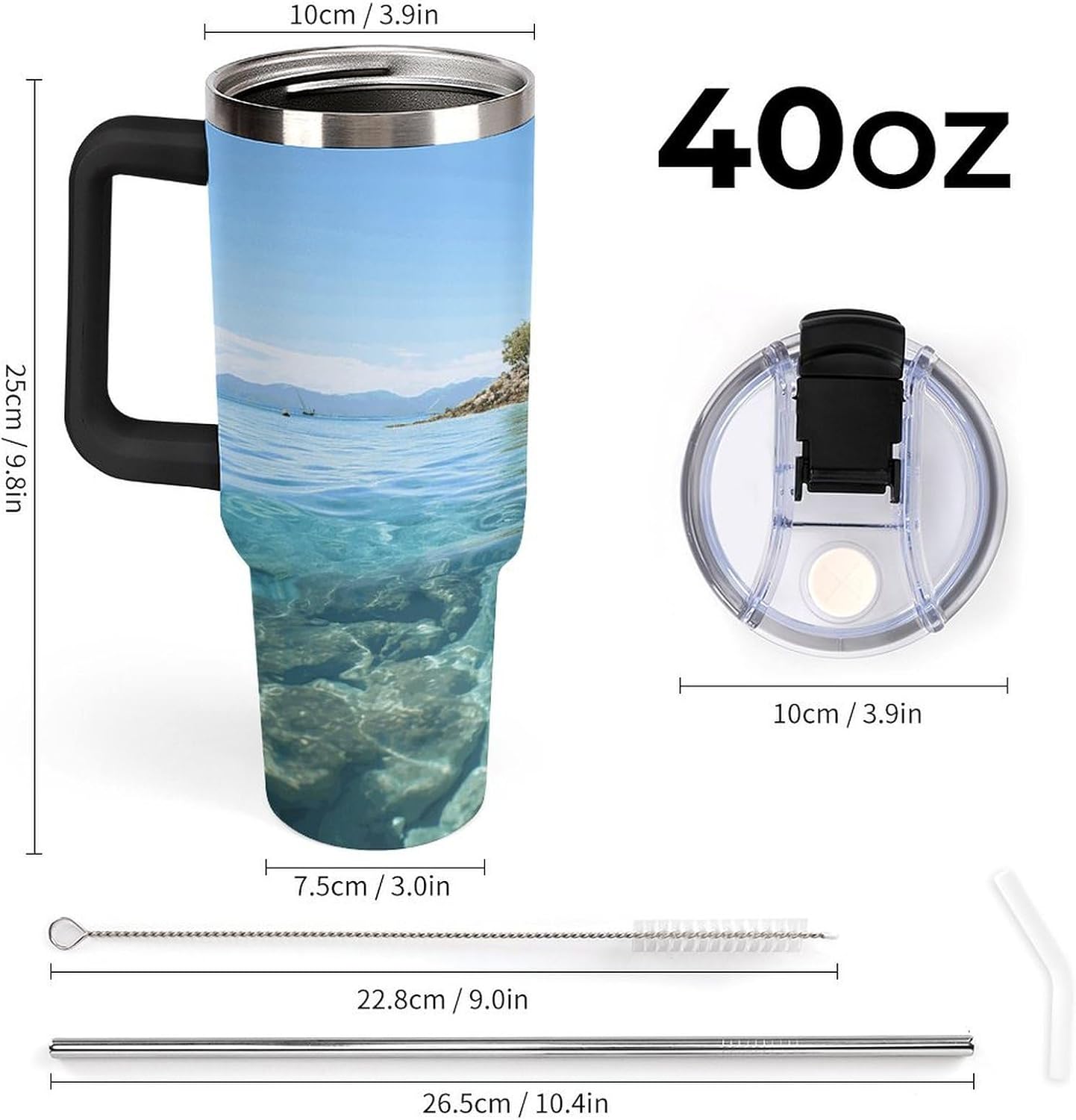 40 Oz Tumbler with Straw And Lid Fiji Island And Clear Sea Insulated Travel Coffee Mug Stainless Steel Water Bottle Vacuum Insulated Tumblers for Sport Work Car Travel Weekends