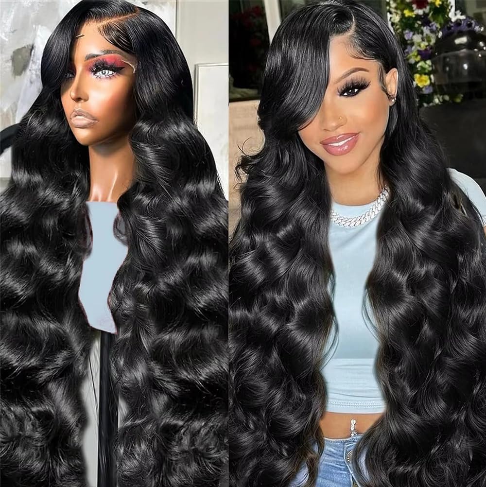 Lemoda Body Wave Lace Front Wigs Human Hair 13x6 Transparent HD Lace Front Wig Pre Plucked with Baby Hair Malaysian Virgin Human Hair Wig for Women Natural Black 20 Inch