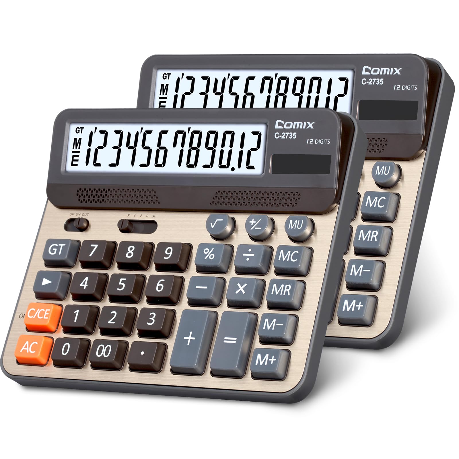 Comix Desktop Calculator, Large Computer Keys, 12 Digits Display, Champaign Gold Color Panel, C-2735, 2-Pack