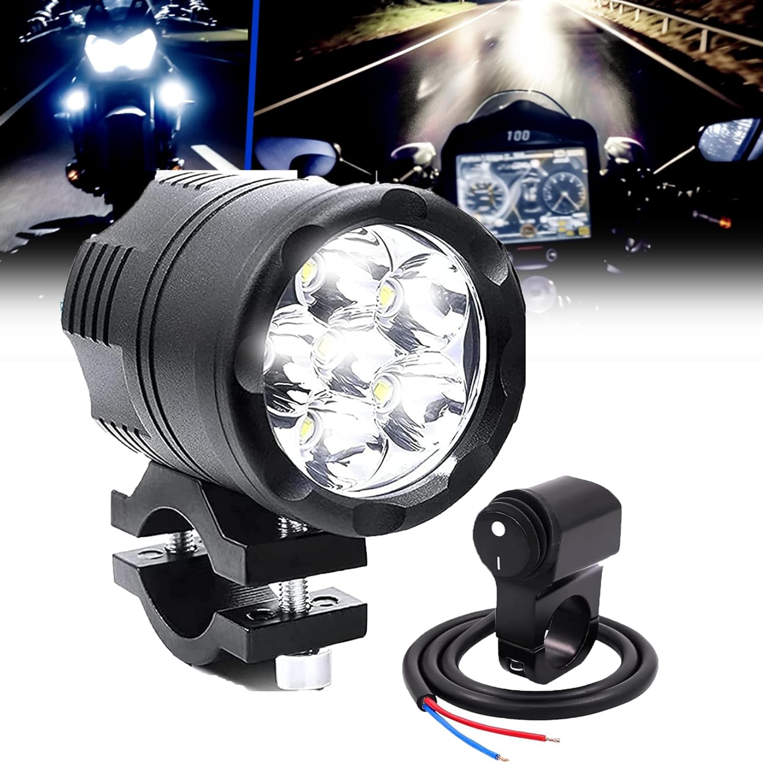 Motorcycle Fog Lights with Switch Tube Bar Mounted, 12-60V Motorcycle Auxiliary Lights Truck ATV Luces exploradoras para Moto Pair 2.5Inch -1Pack