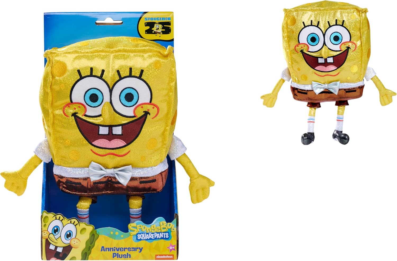 Simba Toys Spongebob 25th Anniversary Plush – Glittering 12in Collectible Plush – Sparkling, Super Soft, Limited Edition, Cuddly Toy for All Ages, Yellow
