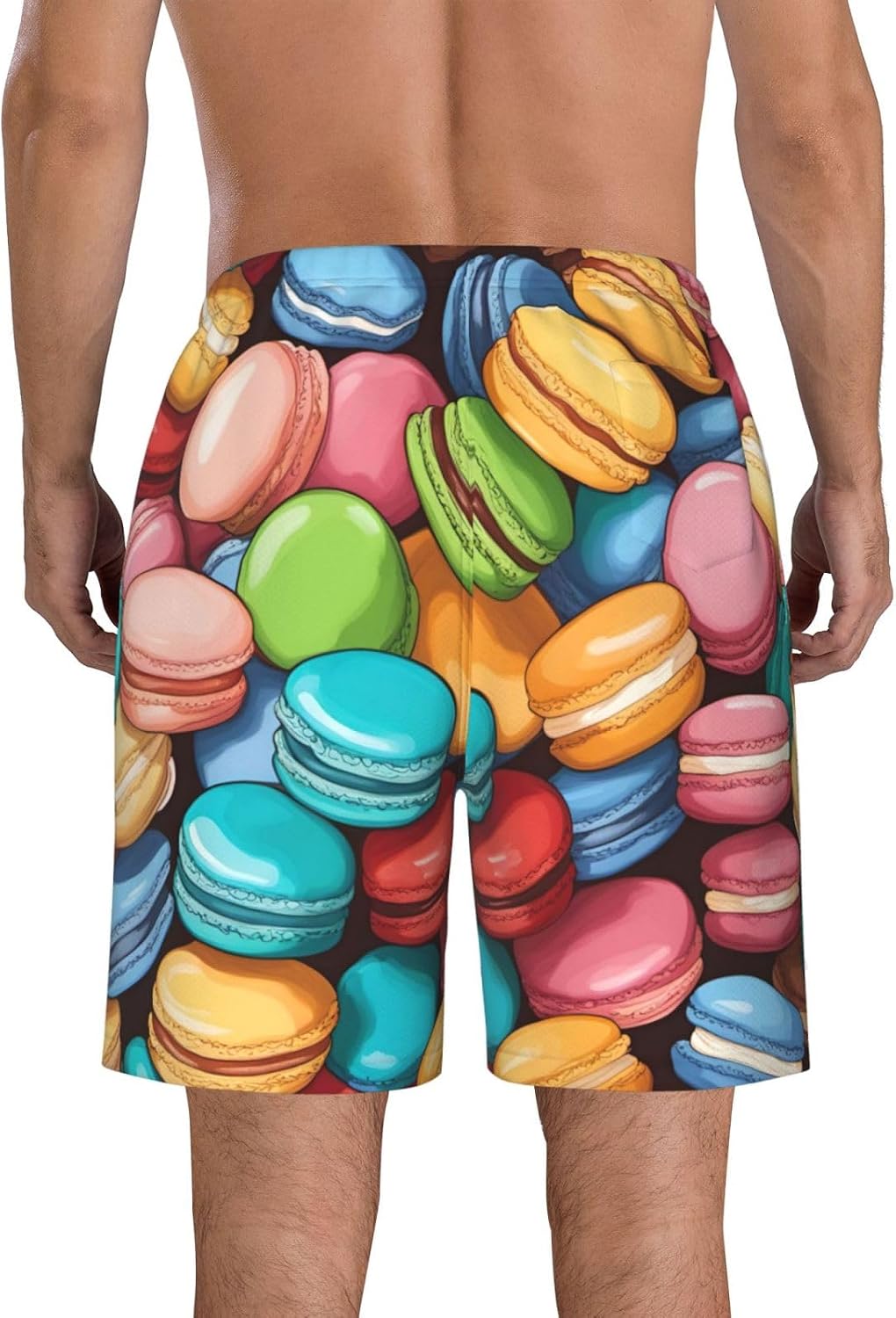 Mens Macaron Biscuit Flavored Print Beach Shorts,Casual Summer Shorts for Men,Quick Dry Polyester