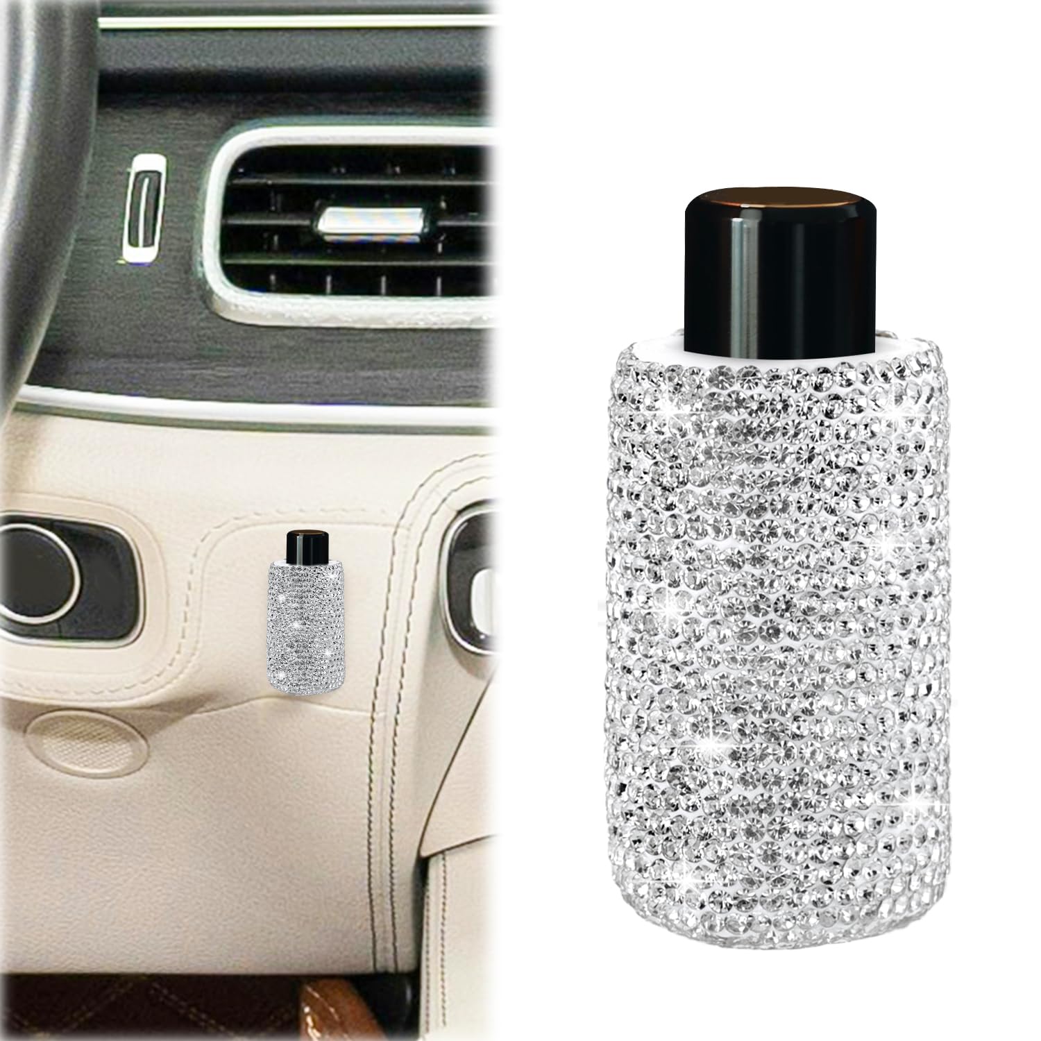 2pcs Upright Car Lip Balm Holder, Luxurious Rhinestone Interior Car Accessories for Women & Men, Most Vehicles (White)