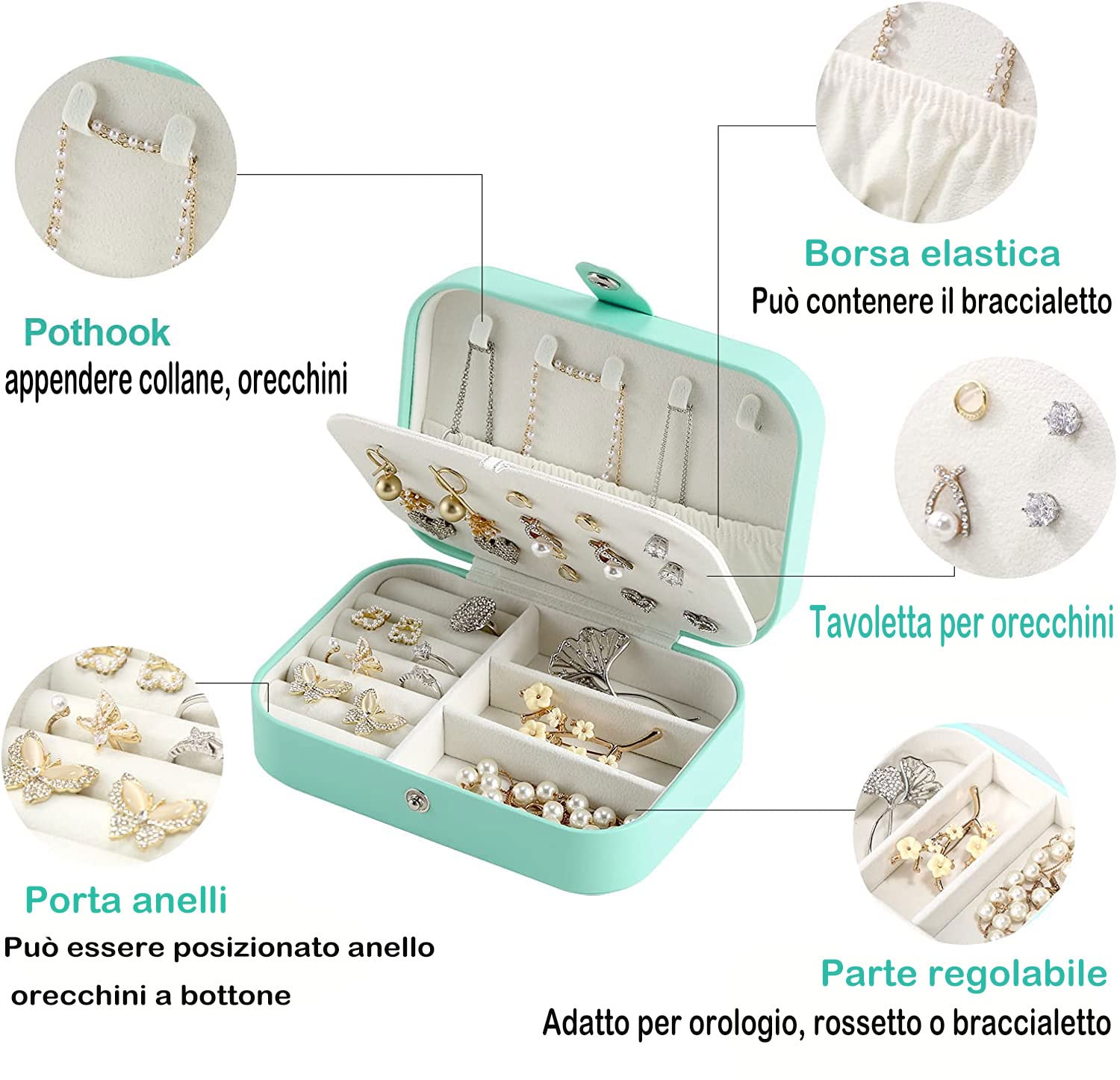 Portaorecchini A Libro Pieghevole Lrikas | Organizer Da Viaggio In Pelle Verde - Foto 5