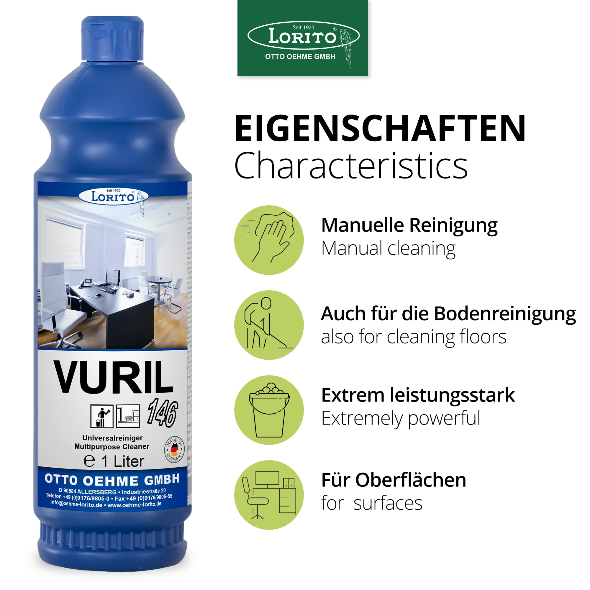 Lorito Vuril Universalreiniger, Allzweckreiniger für Fliesen, 12x 1L