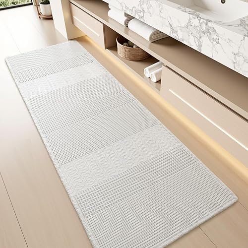 Miniatura 10 de AMOAMI Tapete de Baño de Waffle, Tapetes de Baño Súper Absorbentes para Baño, Alfombras de Baño Bohemias Antideslizantes Lavables, Tapete de Baño