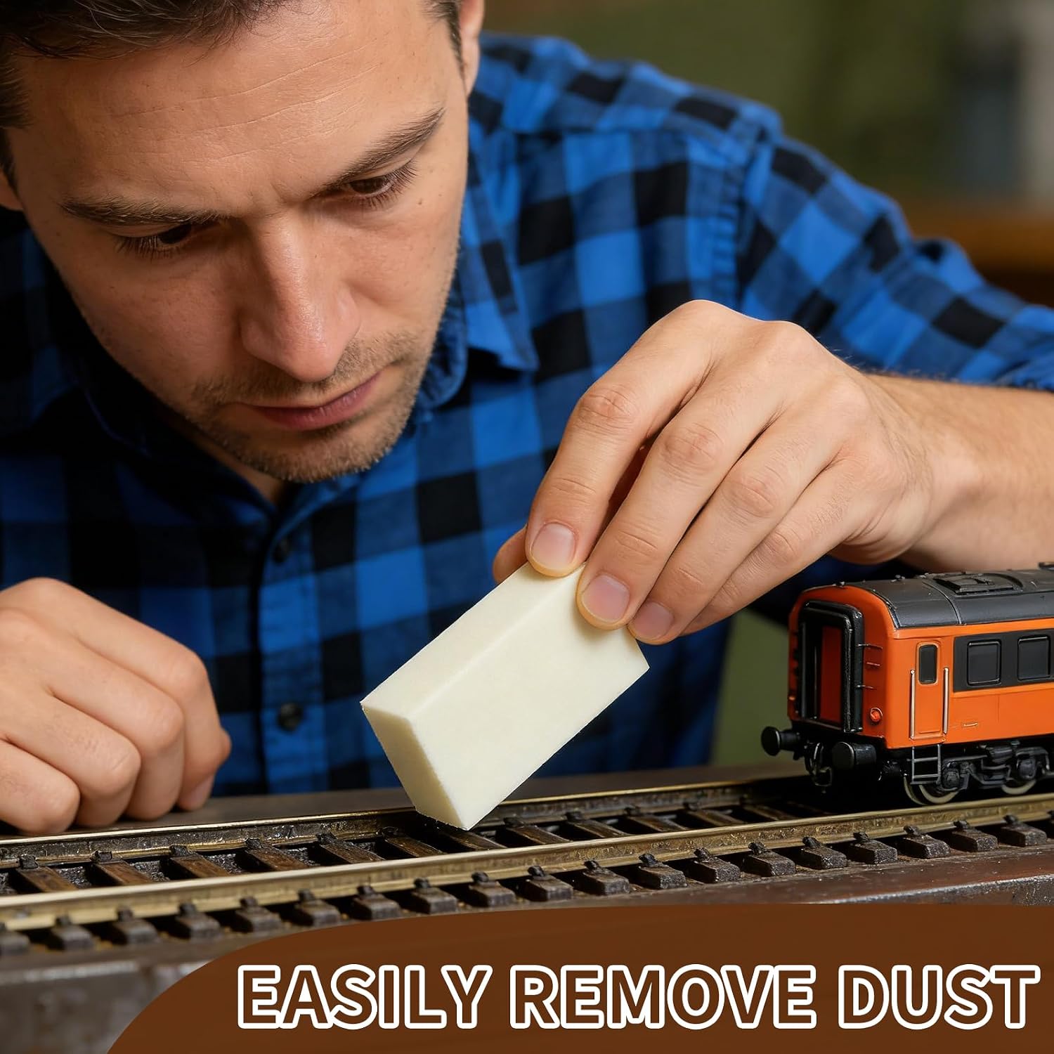 2 Pack Model Train Track Cleaner, 3.1" x 1.5" x 0.7" Railroad Cleaning Block, Rectangle Abrasive Eraser for Scale Train Track & Rail