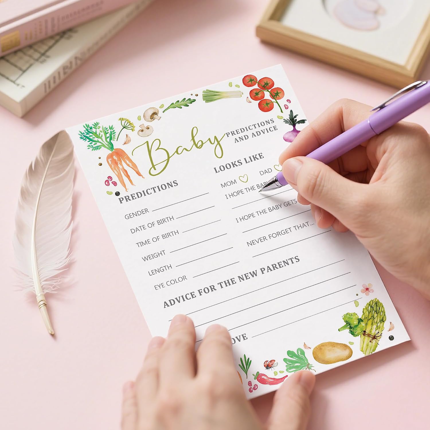 Baby Shower Predictions and Advice Cards for New Parents, Locally Grown Baby Shower Game for Girl Boy, 25 PCS Farmers Market Theme Party Decorations-D03