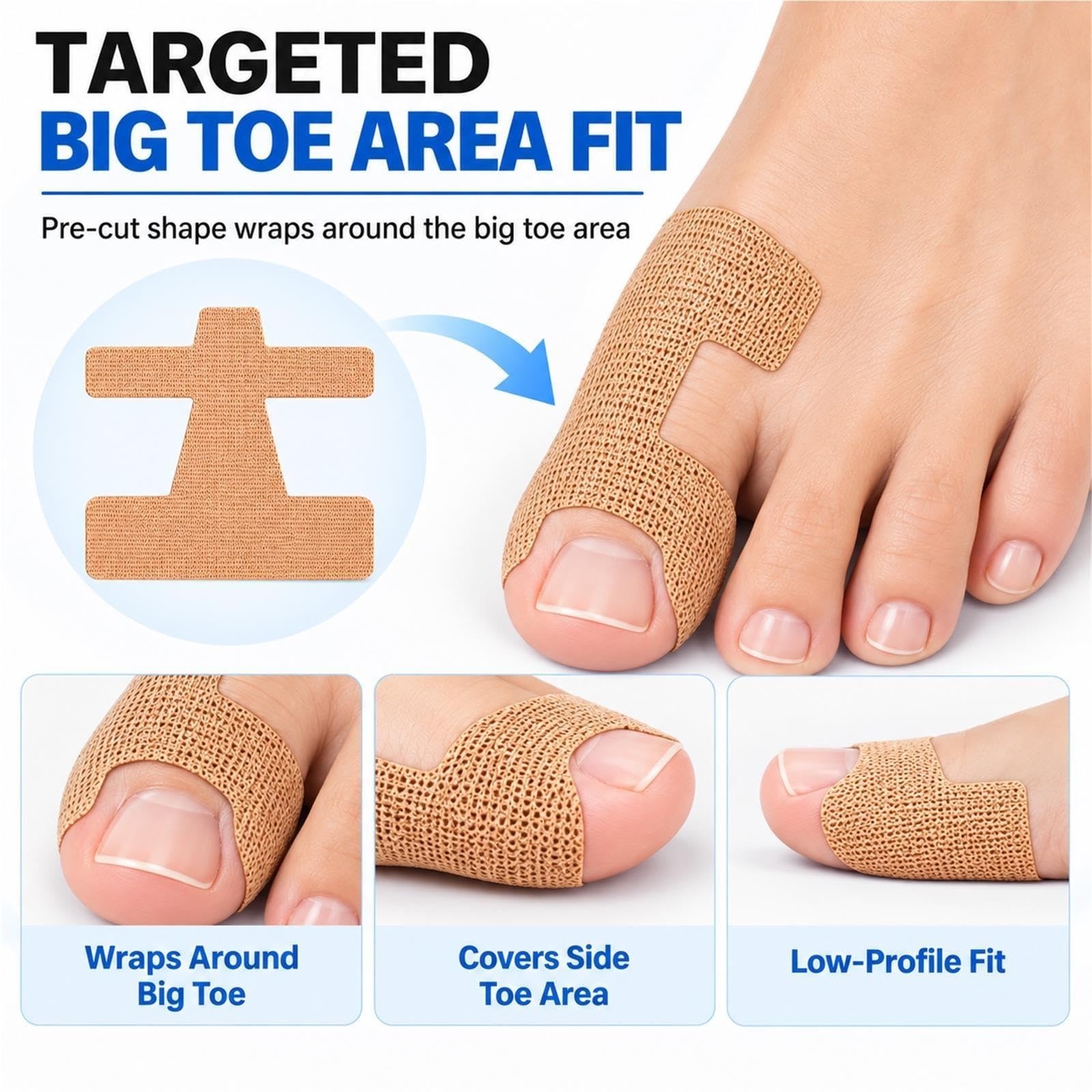 Bande Élastique Correcteur Hallux Valgus Prédécoupée d'Orteil Sans Latex
