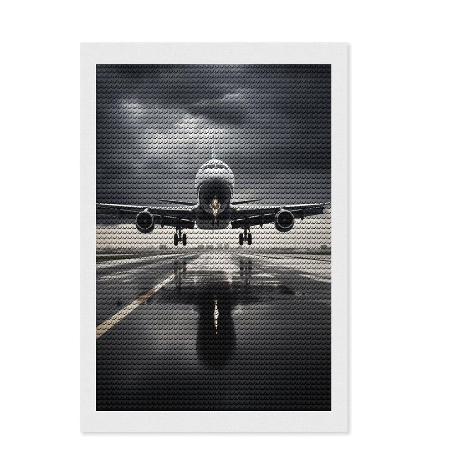 Junmoney Airliner Take Off Rainy Diamond Style Art Kit 8"x12", Gift Idea, for Beginners, Wall Art Gift, Fun Craft Activity, Winter Craft