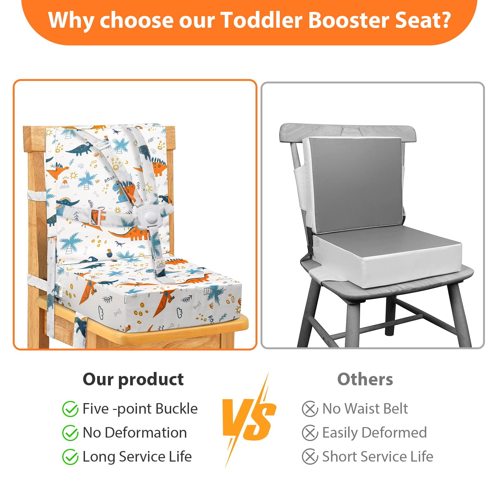 Rialzo da Sedia per Bambini, Cuscino Rialzo Sedia per Bambini Fibbia a 5 Punti Sicurezza più Forte 2 Pezzi (Bianco)