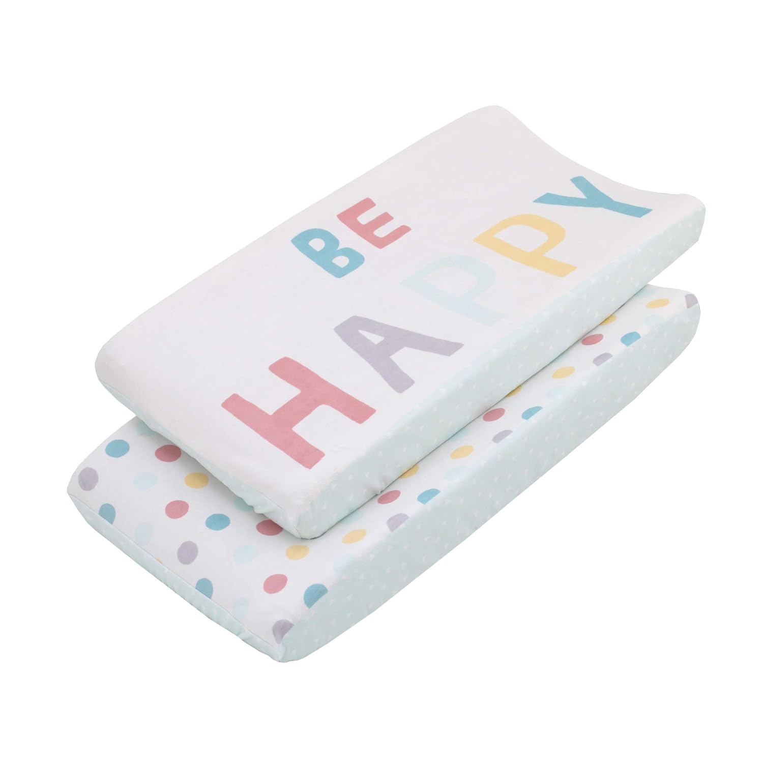 NoJo "Be Happy" Multi Color Polka Dots 2 Pack Super Soft Changing Pad Covers, Orange, Grey, Yellow, Turquoise