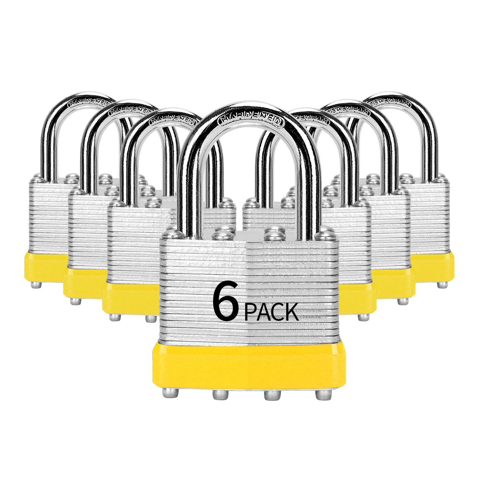 HZSY Padlocks Keyed Alike, Pack of 6, Laminated Steel Keyed Lock (1-9/16", 40mm), Padlocks with Same Key, Normal Shackle, for Toolbox, Locker & StorageUnit or More