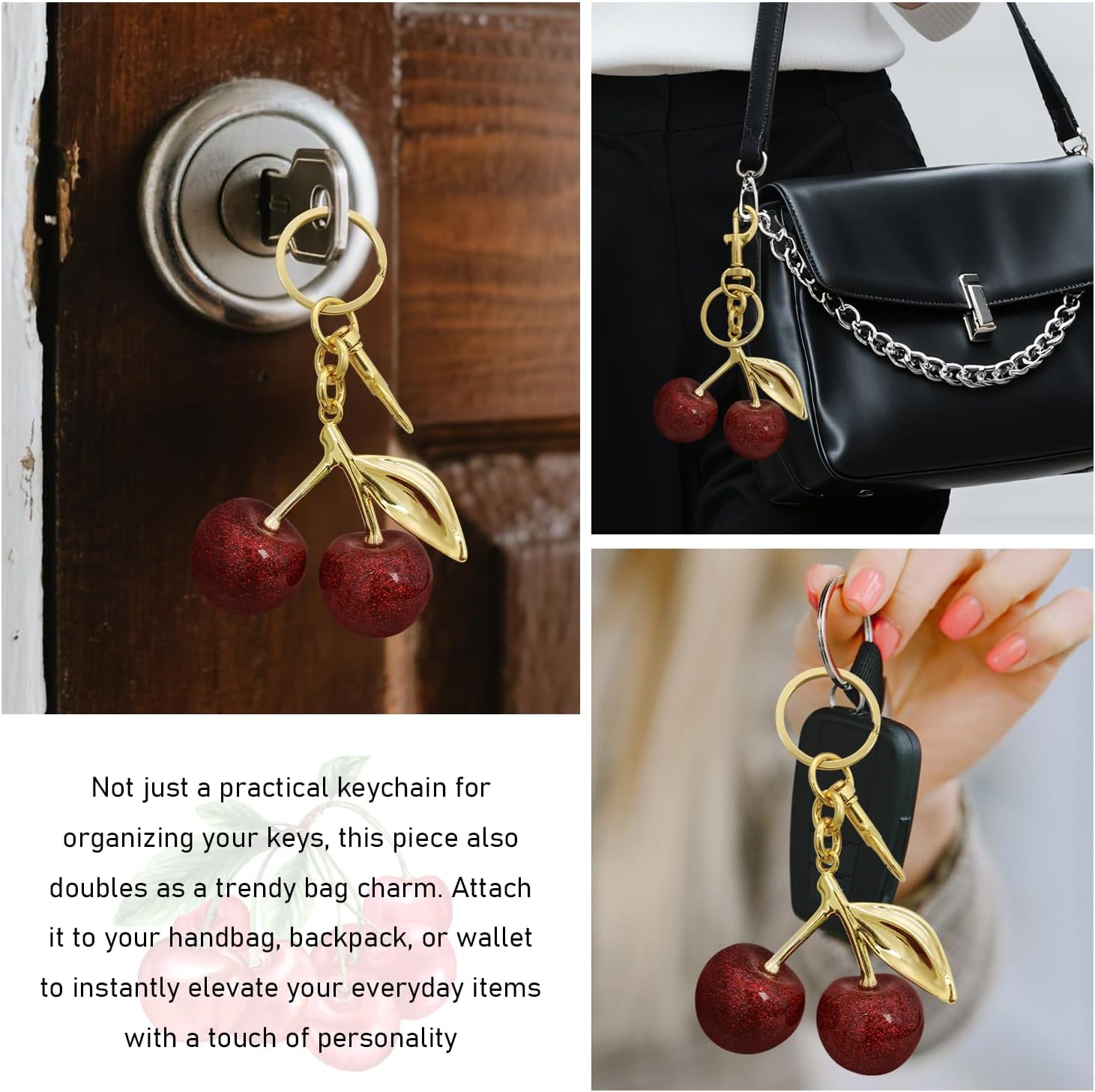 AXEN Cherry Keychain Bag Charms For Handbags Purse Women Gift Ideas - Image 3