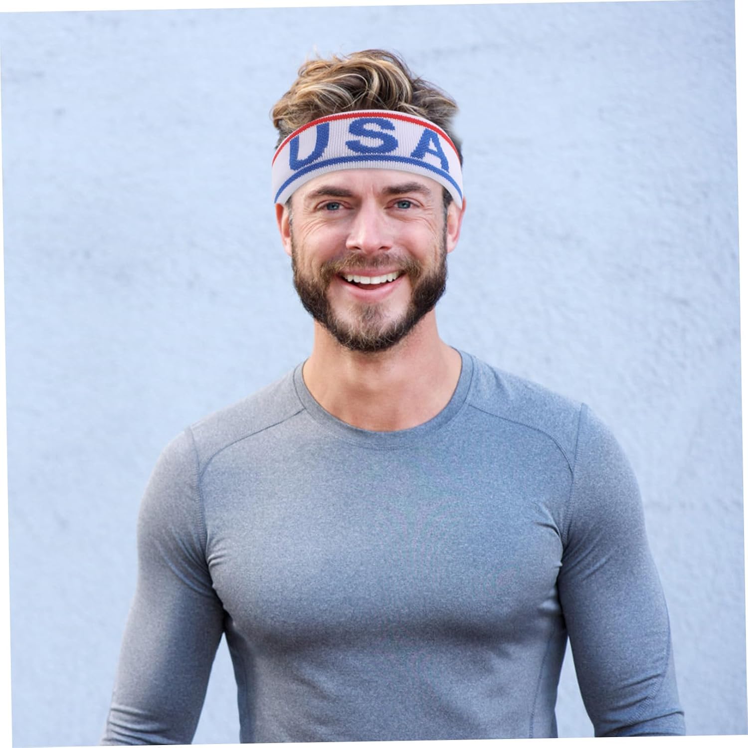 Sports Headband and Wristbands Set, High Elastic Sweat-Absorbing Workout Sweatband for Exercise and Gym, USA Print Sports Accessories for Basketball and Football