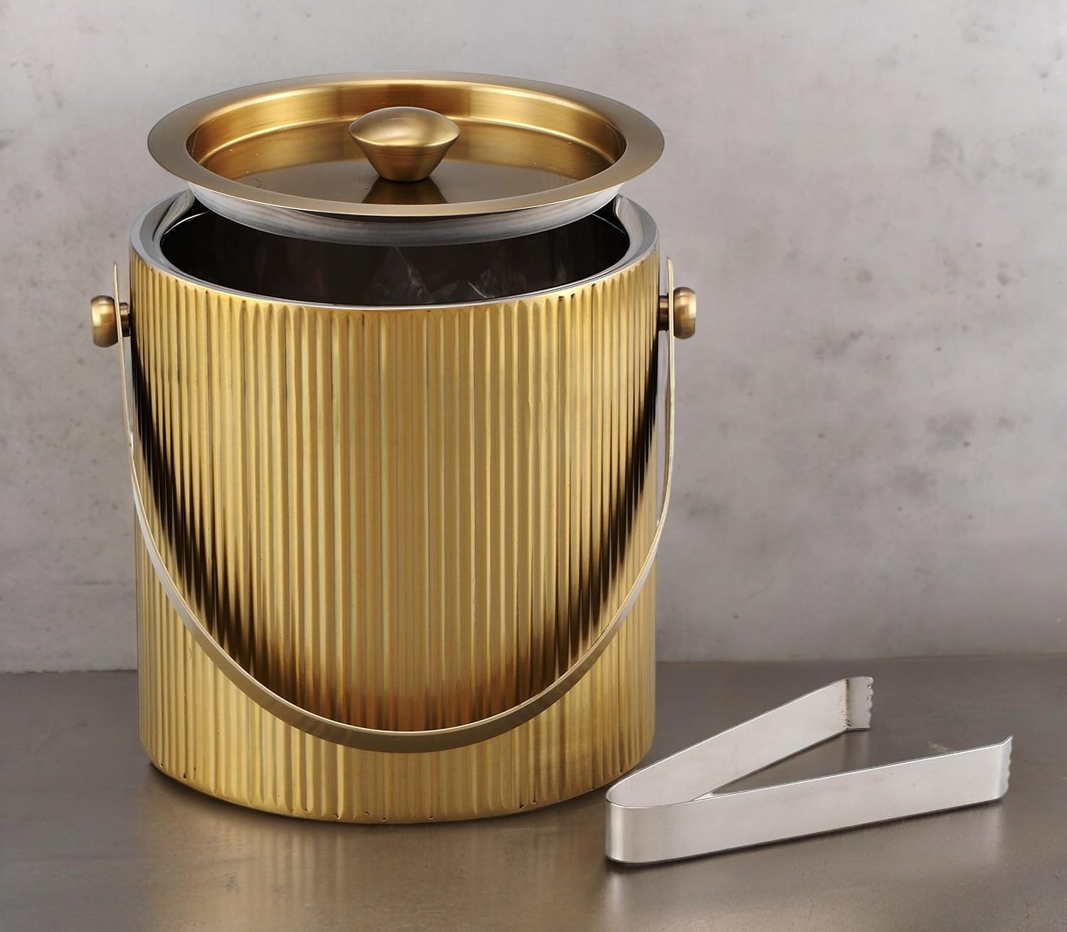 GRD International Vertical Ribs 'Satin Brass' Stainless Steel 'Ice Bucket' Made in India by GRD International 2