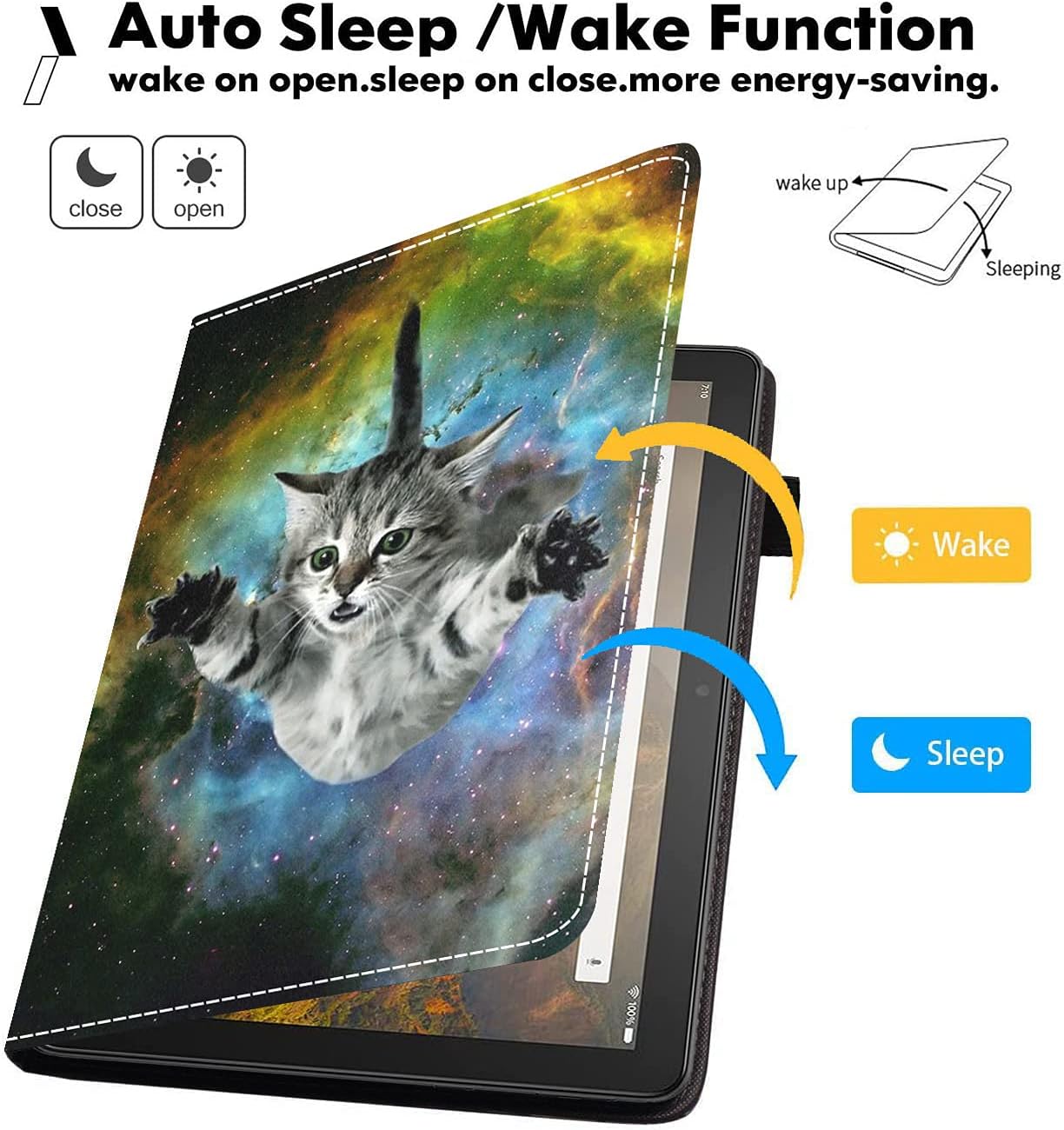 Case for Amazon Fire HD 8 & Fire HD 8 Plus Tablet (10th/12th Generation, 2020/2022 Release) - Premium PU Leather Cover with Auto Sleep Wake, Galaxy Flying Cat