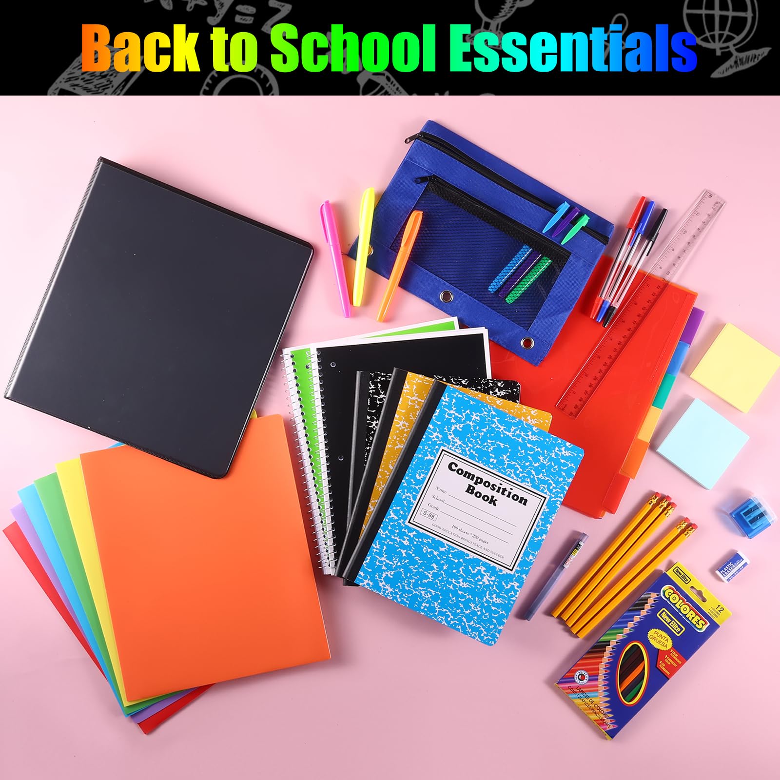Kit de 85 fournitures de rentrée scolaire pour élèves du secondaire, de l'université, boîte de fournitures scolaires, outils d'apprentissage essentiels pour les étudiants