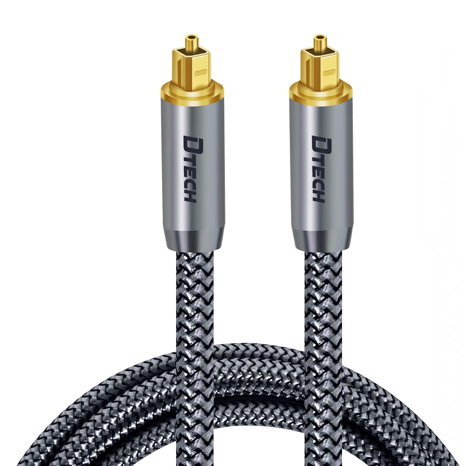 DTECH Toslink Digital Optical Audio Cable 5ft for Soundbar TV Receiver Home Theater SPDIF 5.1 7.1 Surround Sound System Stereo Speaker DVD CD Xbox/PS4, Copper Shell, Braided Jacket, 5 Feet, Grey