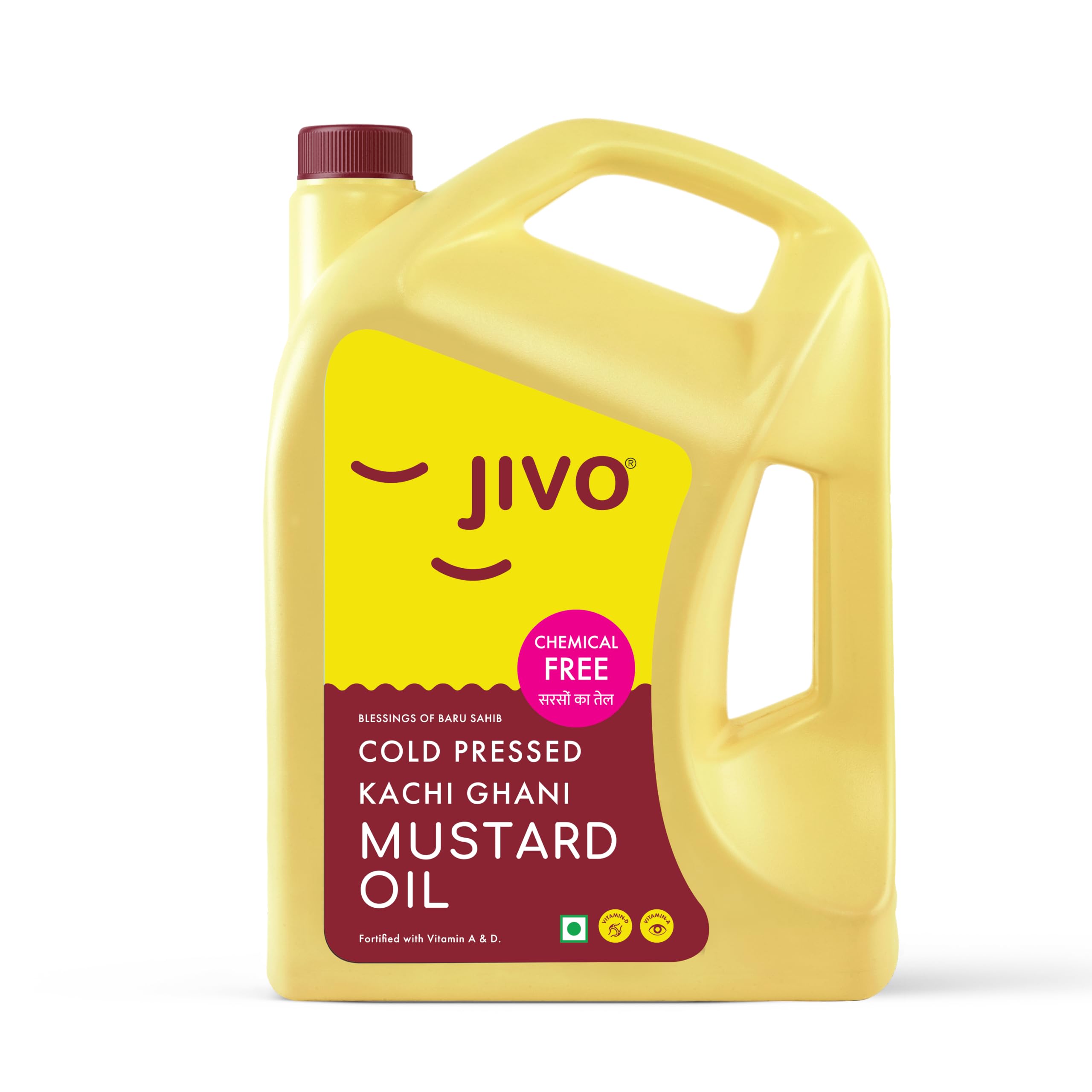 Jivo Premium Cold Pressed Kachi Ghani Mustard Oil, 5 Litre | Contains Omega-3 Ideal for Cooking, Frying, Pickling & Daily Use |