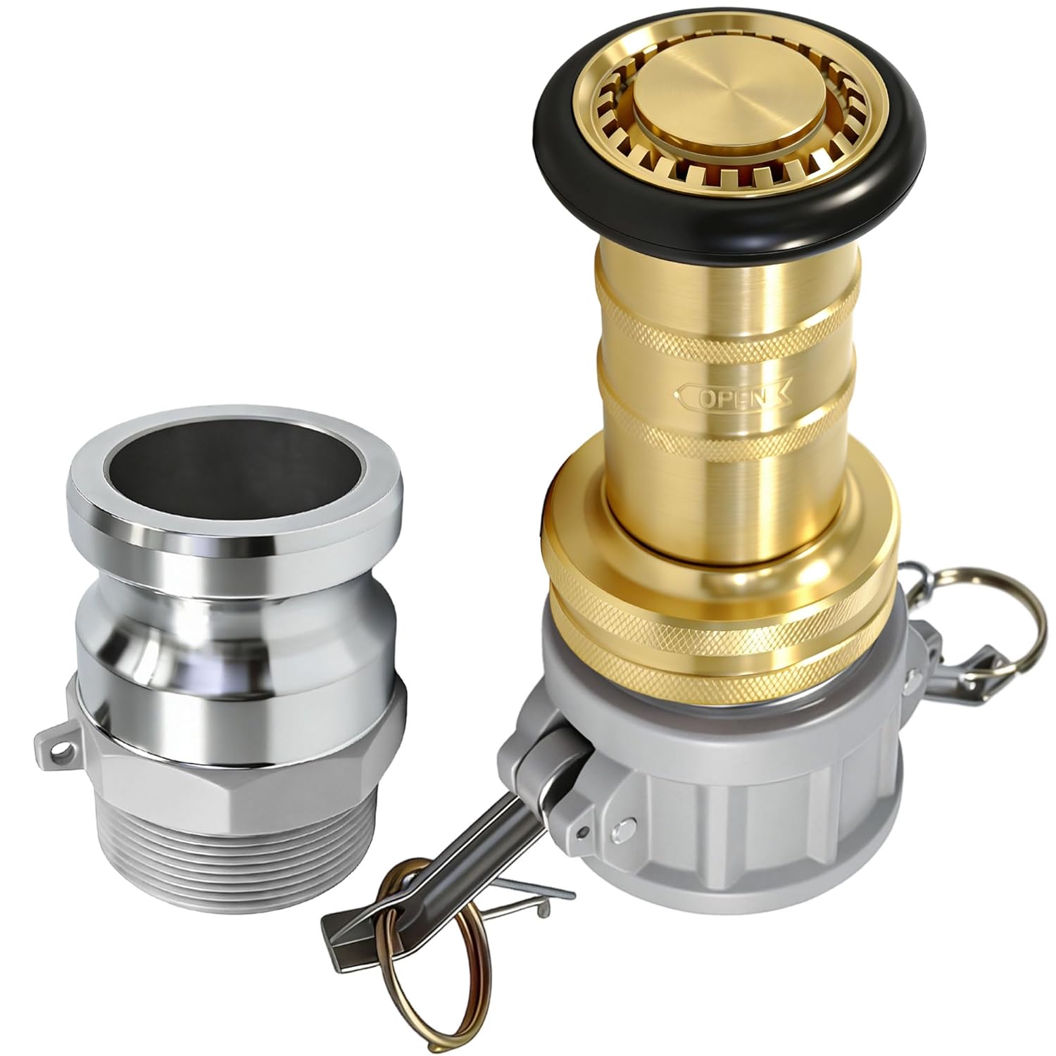 Heavy Duty 2" NPSH Brass Fire Hose Nozzle with Aluminum Camlock Fittings - Adjustable Jet Fog Spray for Firefighting & Industrial Use