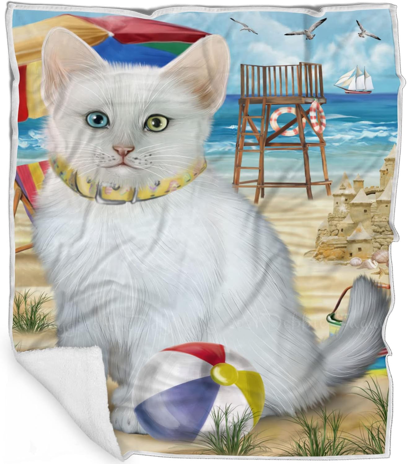 Pet Friendly Beach Turkish Angora Cat Blanket - Lightweight Super Soft Cozy and Durable Bed Blanket - Animal Theme Fuzzy Blanket for Sofa Bed Couch BLNKT57076 (50x60 Woven)