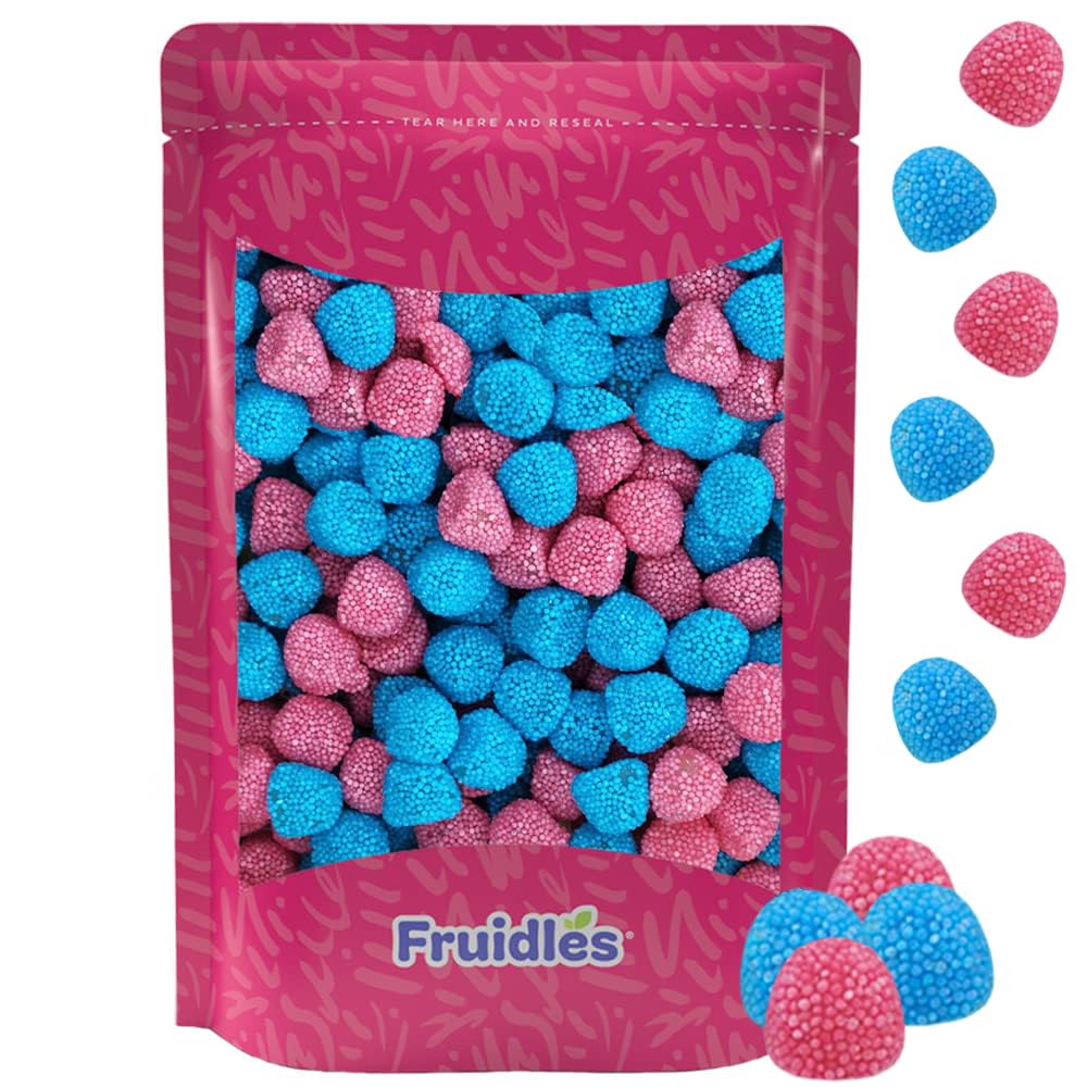 Fruidles Berry Gummy Candy, Nonpareils Coated Gummies (1 Pound, Blue & Pink Berry)