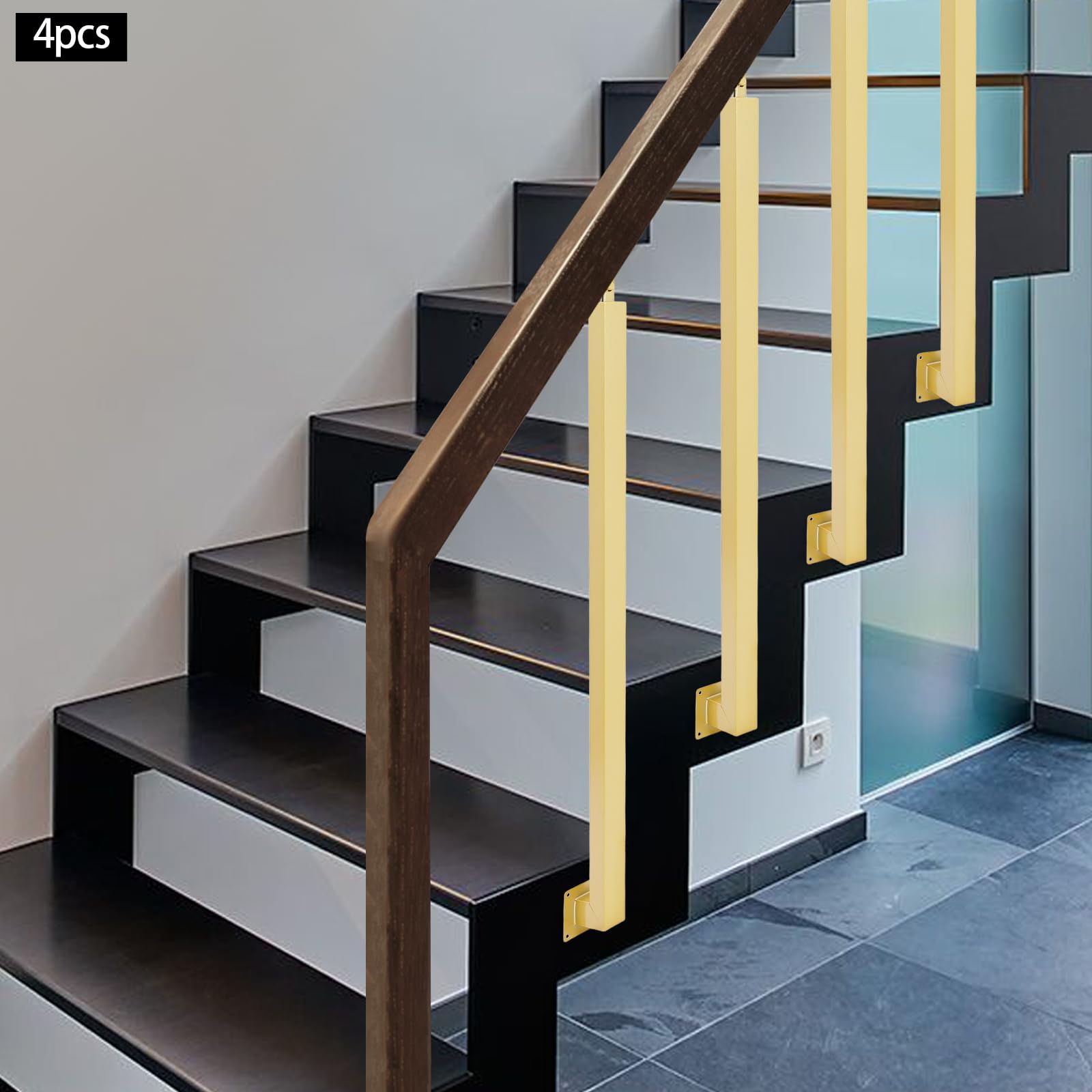 Barandilla para escaleras, 4 unidades, 100 cm, ajustable hasta 43° (dorado)