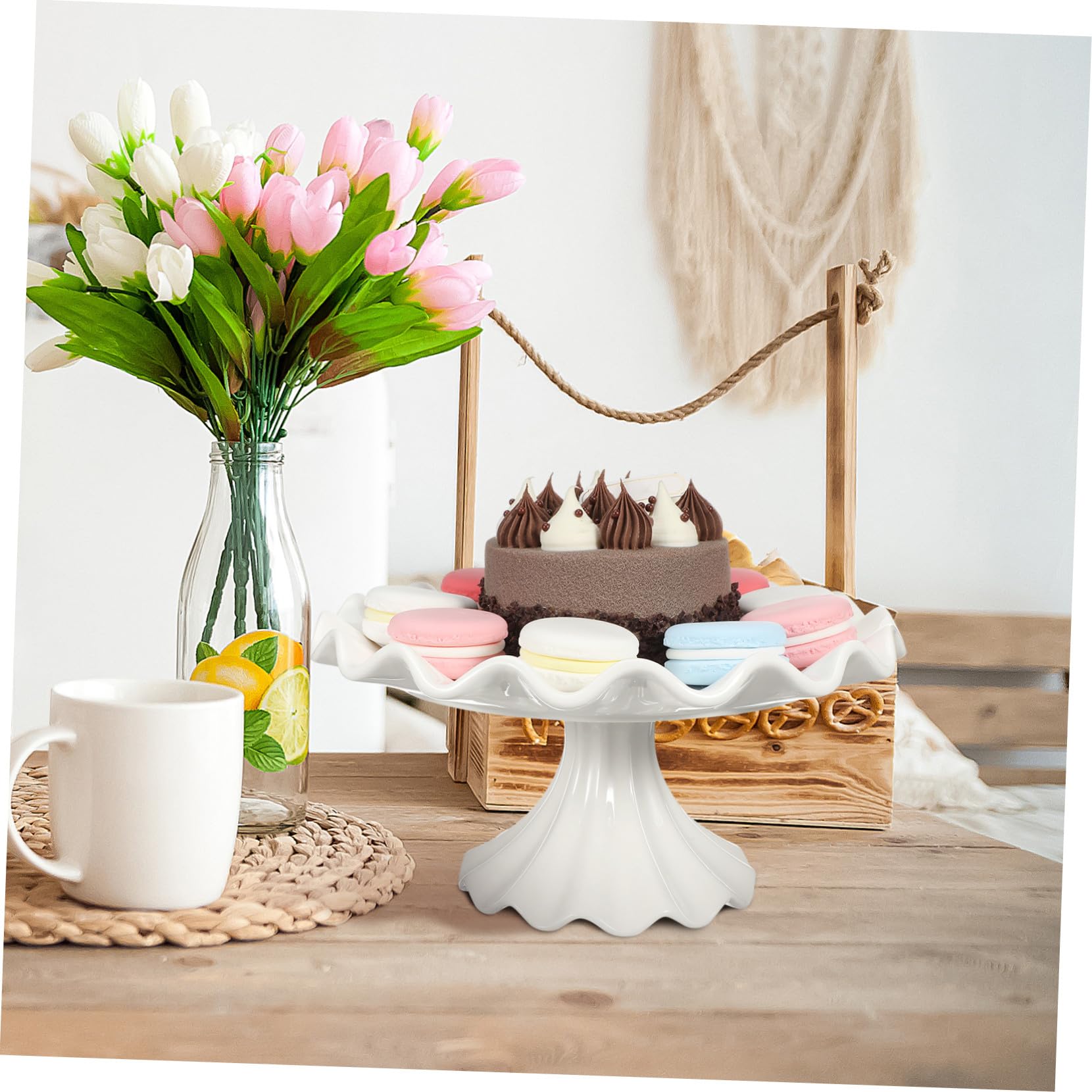 Angoily Présentoir à Gâteaux sur Pied Plateau de Présentation à Desserts Présentoirs à Pied pour Fêtes Assiette à Gâteau Céramique Support à Gâteaux