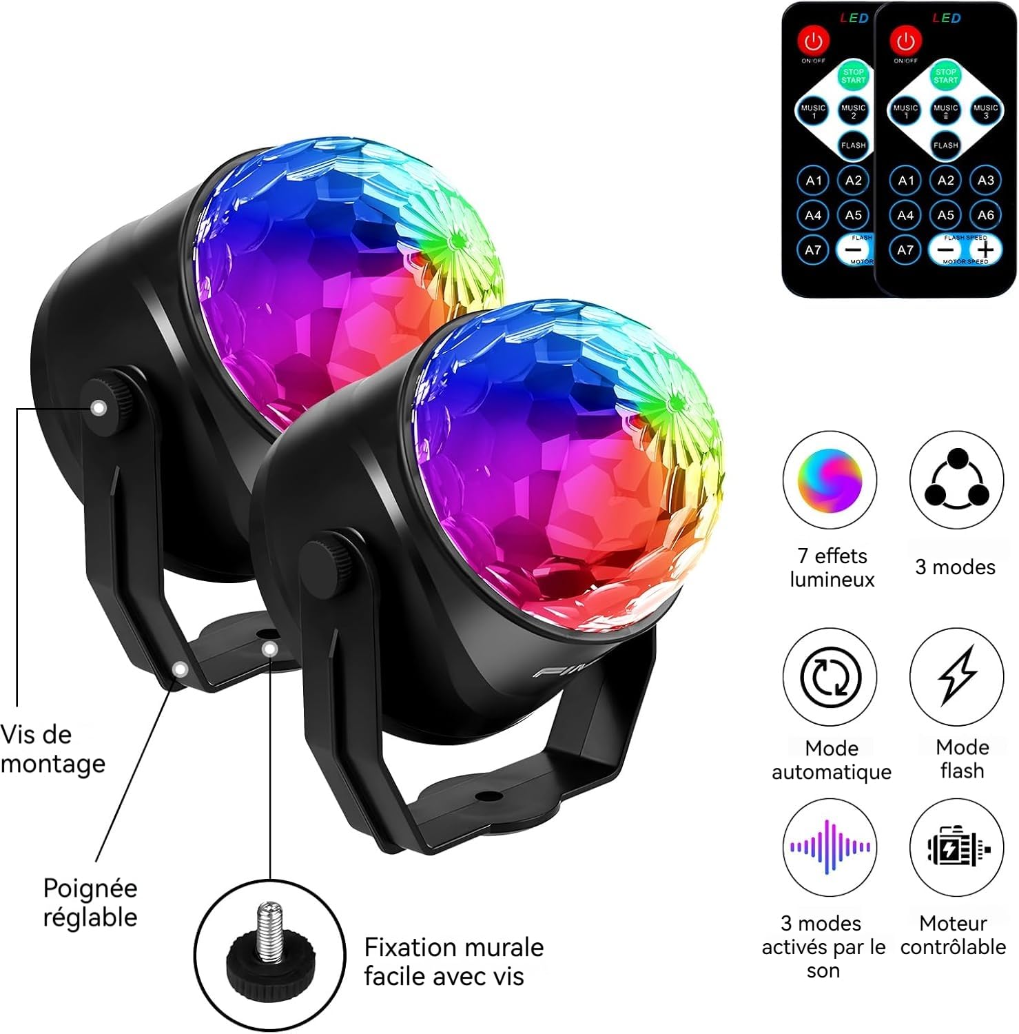 FIMEI Boule Disco 2 Pack, Lumière Soirée Lampe de Scène Éclairage de Discothèque Projecteur Effet Spot Stade Télécommande pour Fête, Soirée, Bar, Anniversaire, Club, DJ Disco, Cadeau, Enfants