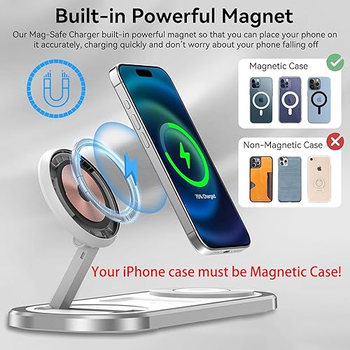 Miniatura 4 de 3 in 1 Fast Wireless Charger Stand for iPhone, Foldable Travel Charging Station for Magsafe for iPhone 17/Air/16/15/14/13/12 Series, Apple Watch
