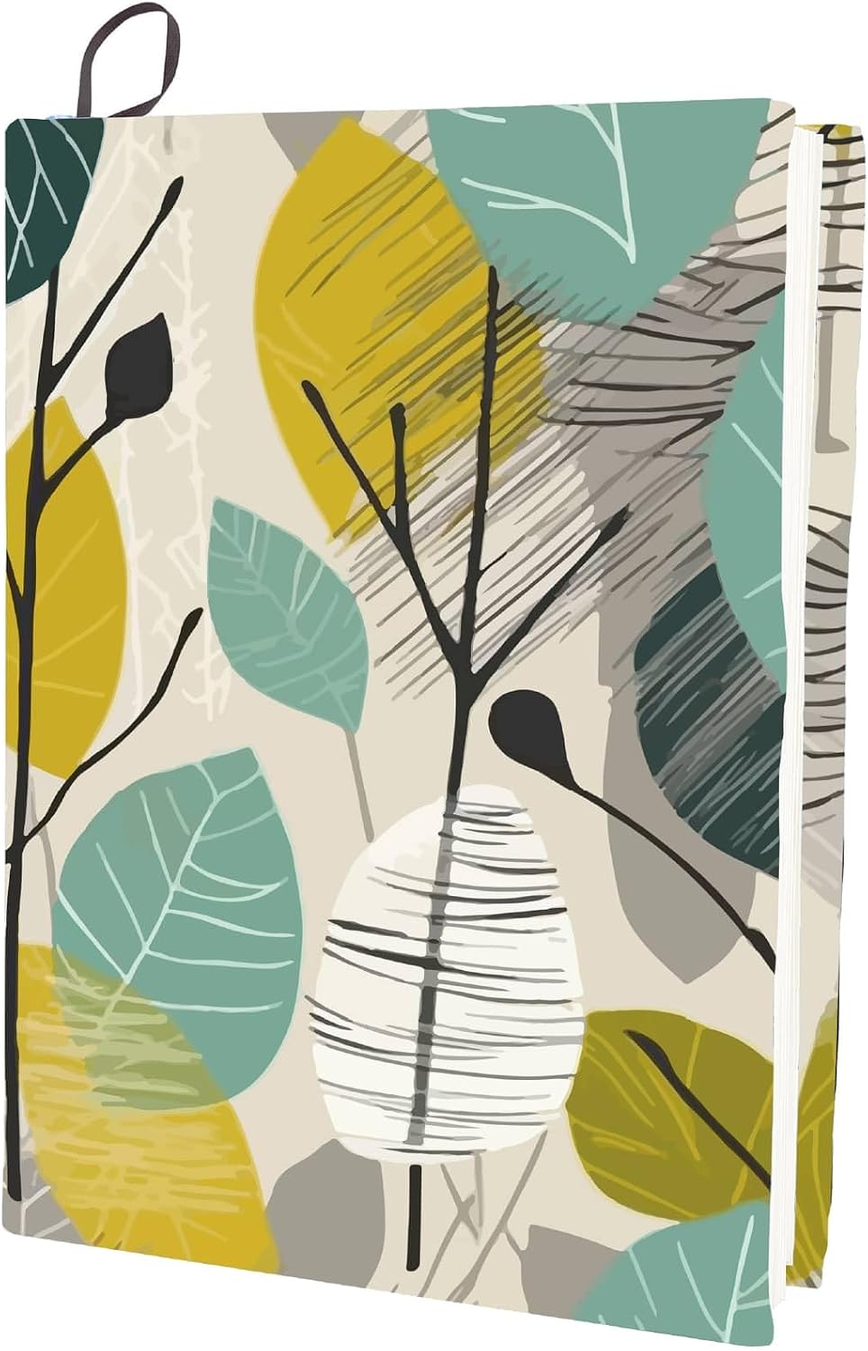 CRASPIRE Simple Line Leaf Book Cover Green Fabric Stretchable Book Sleeves Protector Elastic Notebook Nylon Polyester Reusable Washable Supply for Paperback Softcover Hardcover Textbook